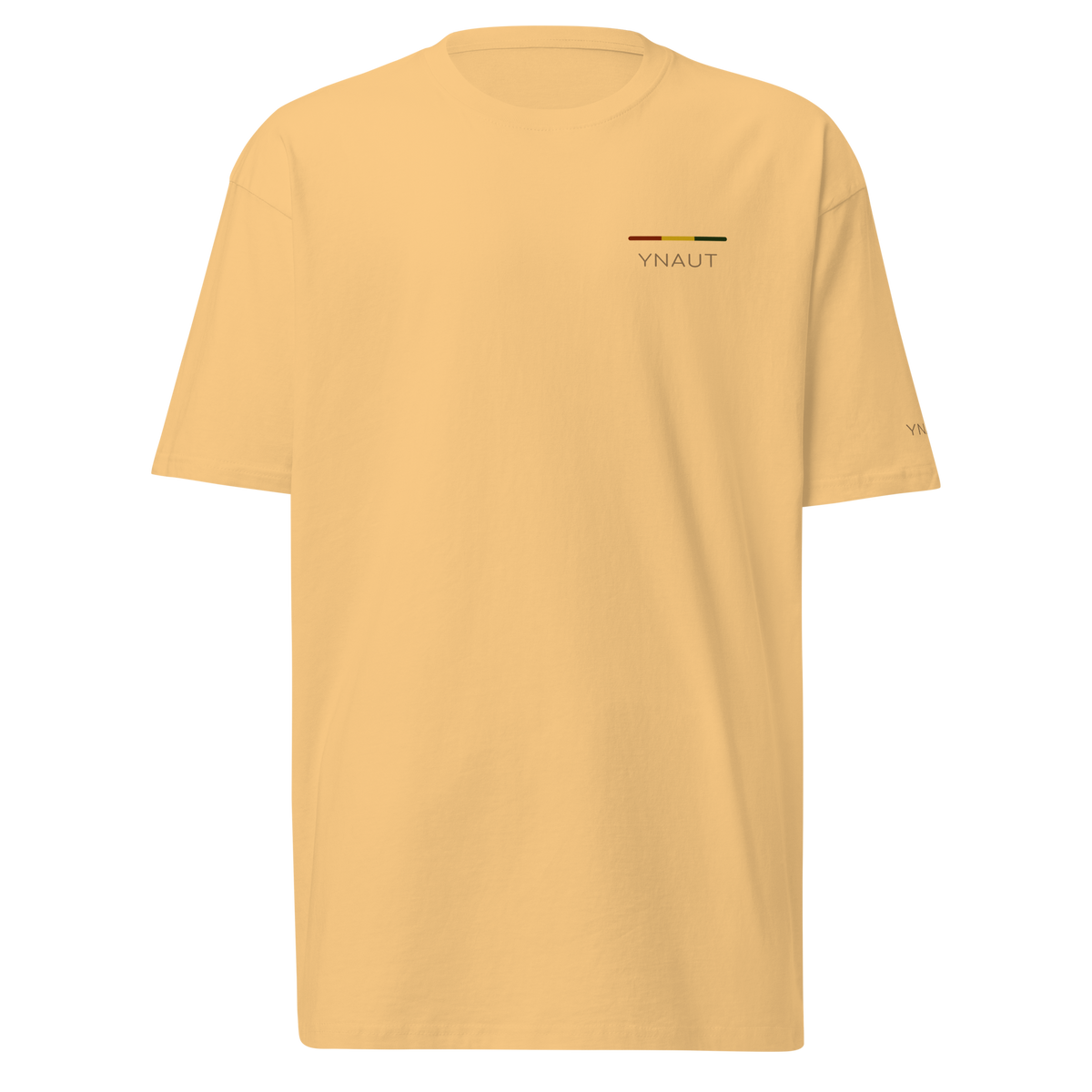 Premium Midweight T-Shirt | Riddim Collection | YNAUT with printed YNAUT Riddim logo, vintage gold, front view
