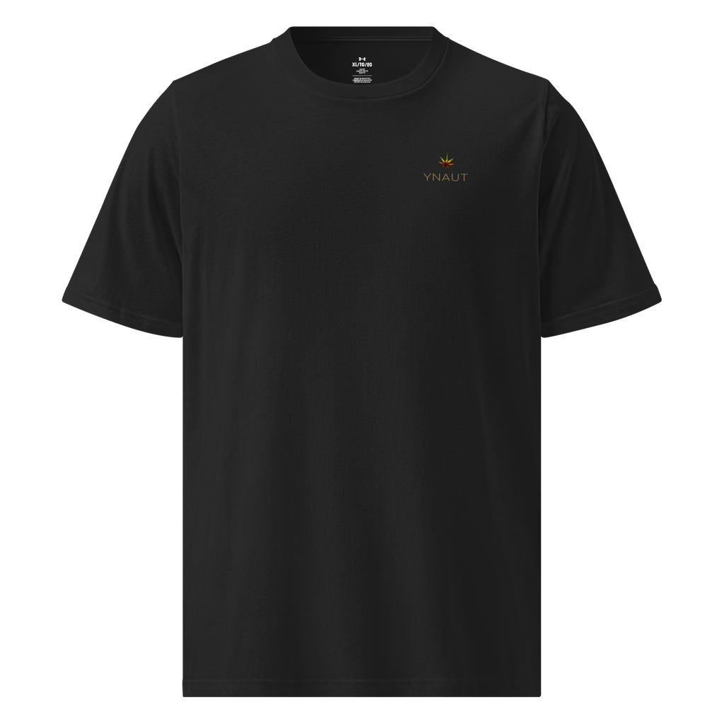 YNAUT Under Armour Athletic T-Shirt | Minimalist Cannabis Lifestyle Activewear Tee with printed YNAUT logo, mens-under-armour-athletic-t-shirt-black-front-6a4c26d89e665