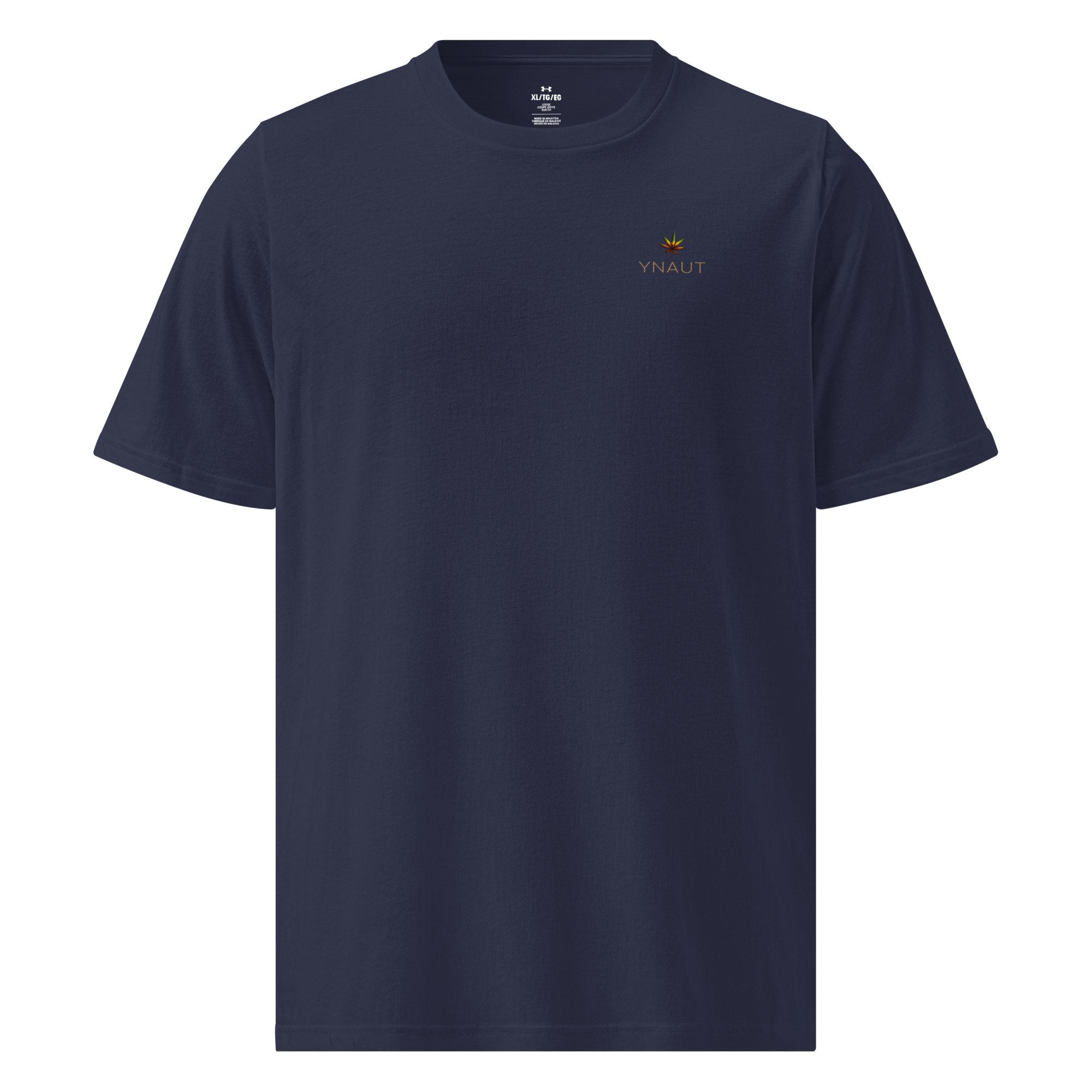 YNAUT Under Armour Athletic T-Shirt | Minimalist Cannabis Lifestyle Activewear Tee with printed YNAUT logo, mens-under-armour-athletic-t-shirt-navy-front-6a4c26d89ea2b