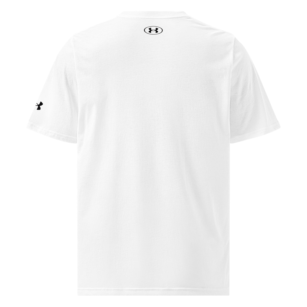YNAUT Under Armour Athletic T-Shirt | Minimalist Cannabis Lifestyle Activewear Tee with printed YNAUT logo, mens-under-armour-athletic-t-shirt-white-back-6a4c26d89fb04