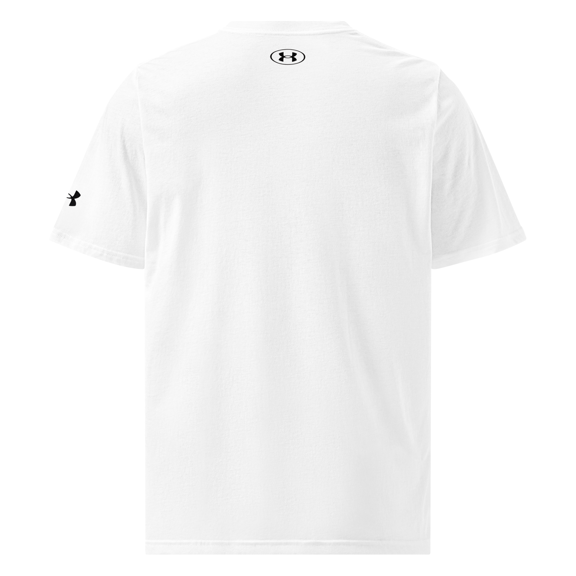 YNAUT Under Armour Athletic T-Shirt | Minimalist Cannabis Lifestyle Activewear Tee with printed YNAUT logo, mens-under-armour-athletic-t-shirt-white-back-6a4c26d89fb04