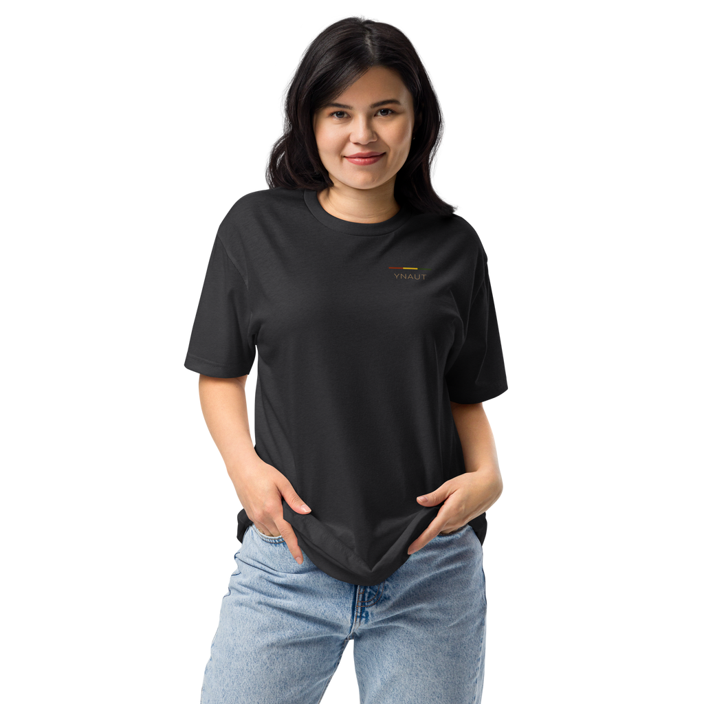 Unisex Fitted T-Shirt | Rhythm Collection | YNAUT with printed YNAUT logo, unisex-cvc-t-shirt-black-front-6ab00cc544b4b