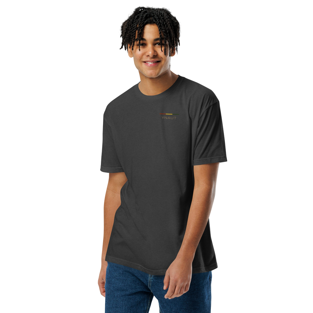 Unisex Fitted T-Shirt | Rhythm Collection | YNAUT with printed YNAUT logo, unisex-cvc-t-shirt-charcoal-front-6ab00cc5446ac