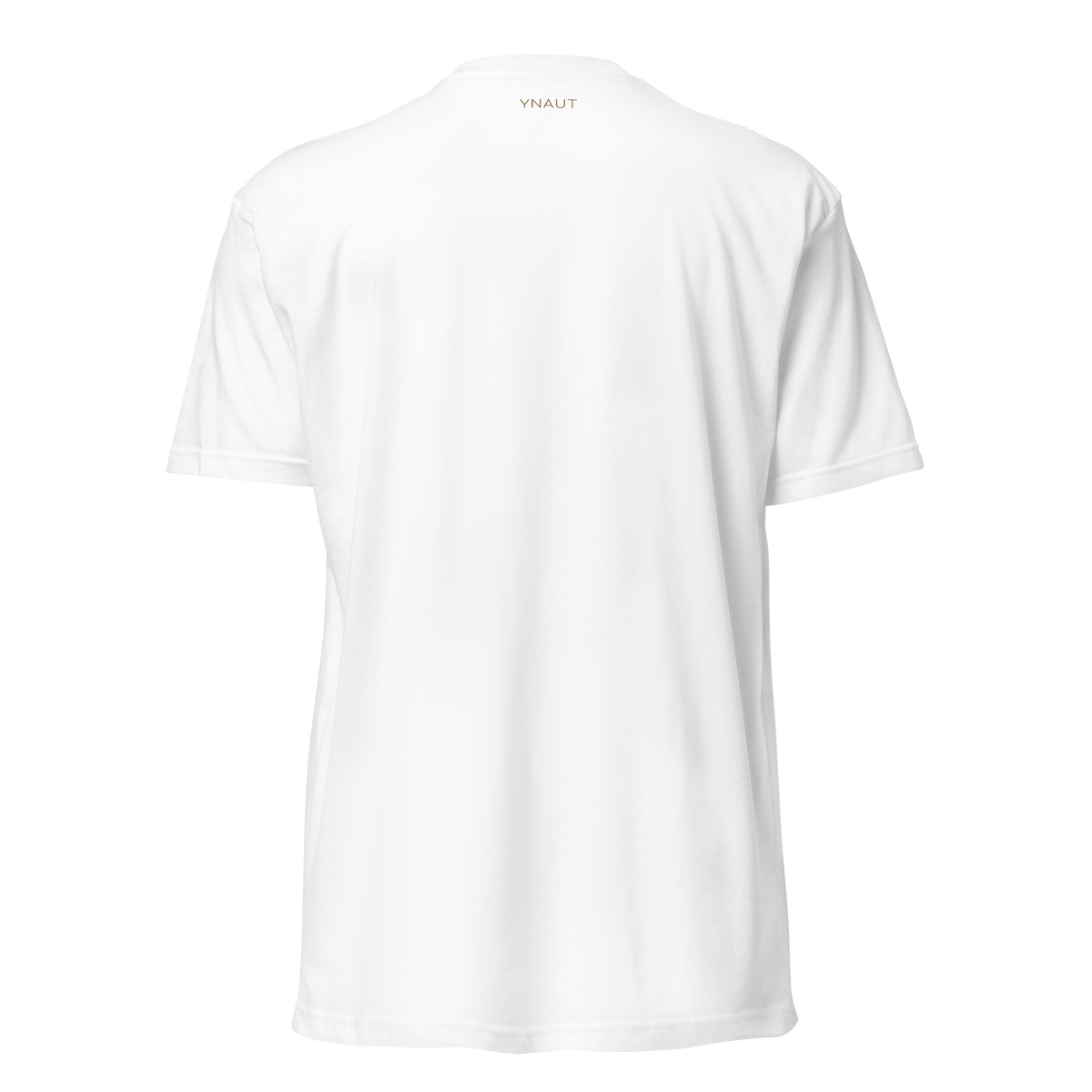 Unisex Fitted T-Shirt | High Tide Collection | YNAUT with printed YNAUT logo, unisex-cvc-t-shirt-white-back-6aadc07e26905