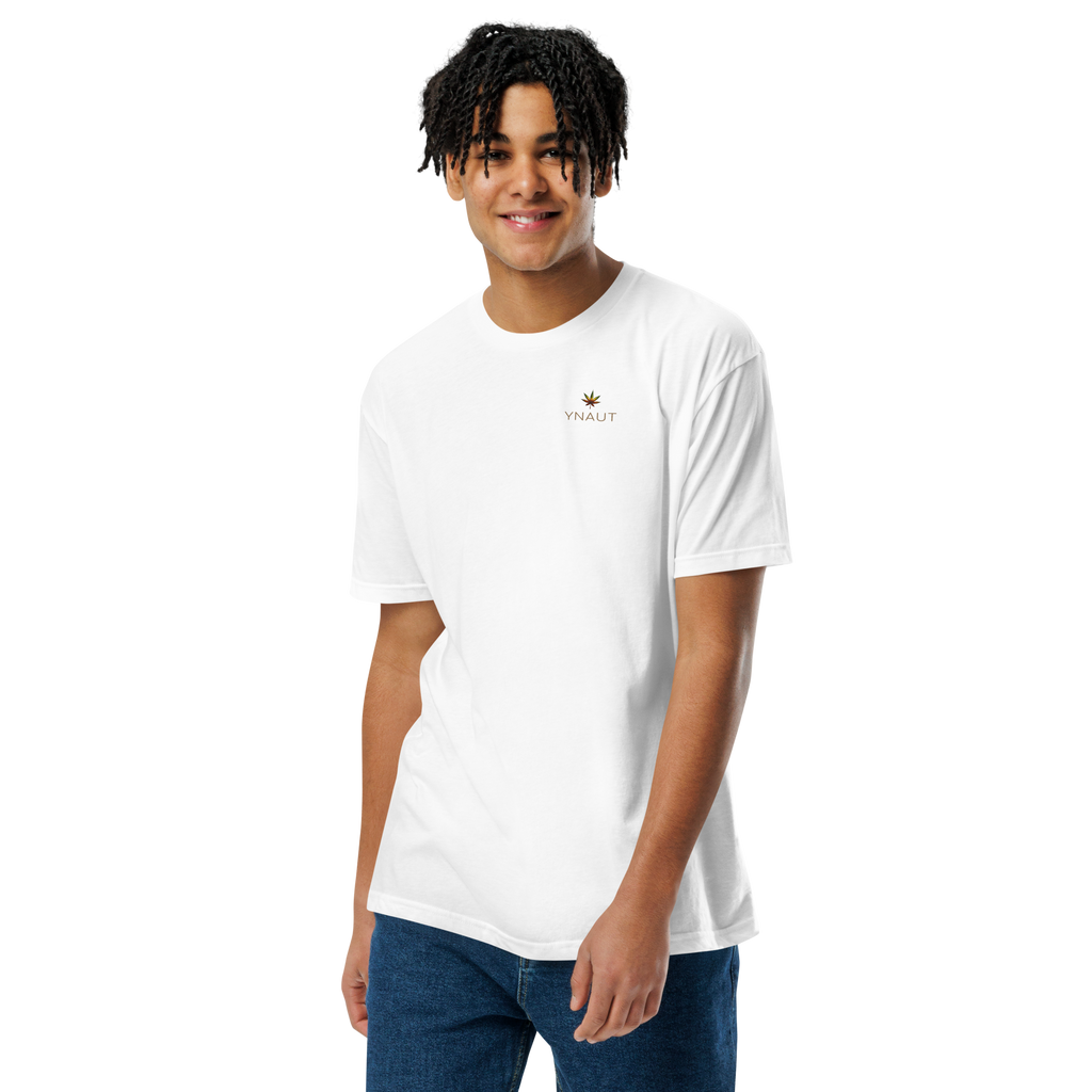 Unisex Fitted T-Shirt | High Tide Collection | YNAUT with printed YNAUT logo, unisex-cvc-t-shirt-white-front-6aadc07e2707d