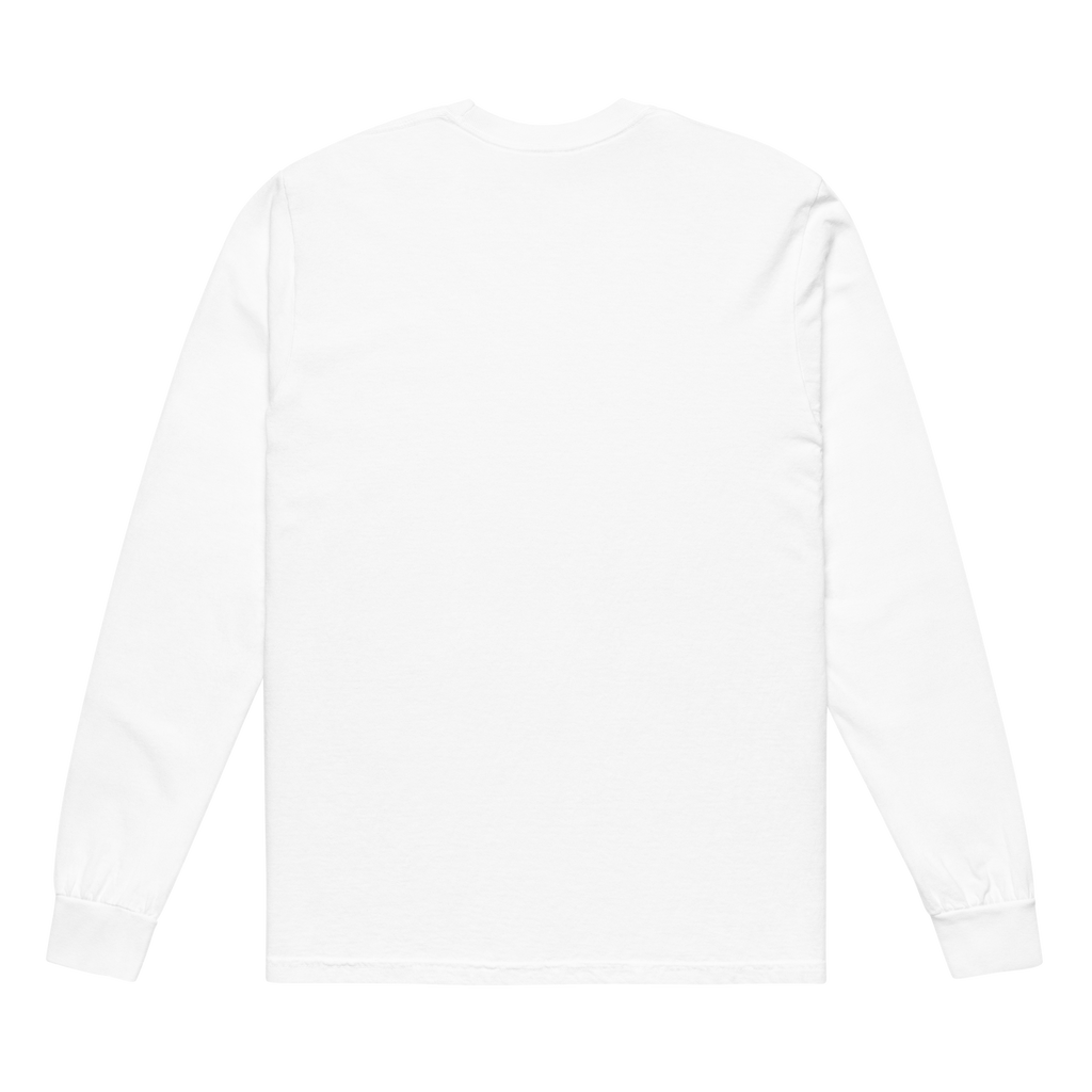 YNAUT Garment‑Dyed Heavyweight Long‑Sleeve Shirt | Cannabis Inspired Minimalist Streetwear with printed YNAUT logo, unisex-garment-dyed-heavyweight-long-sleeve-shirt-white-back-6a4c2e36679b0