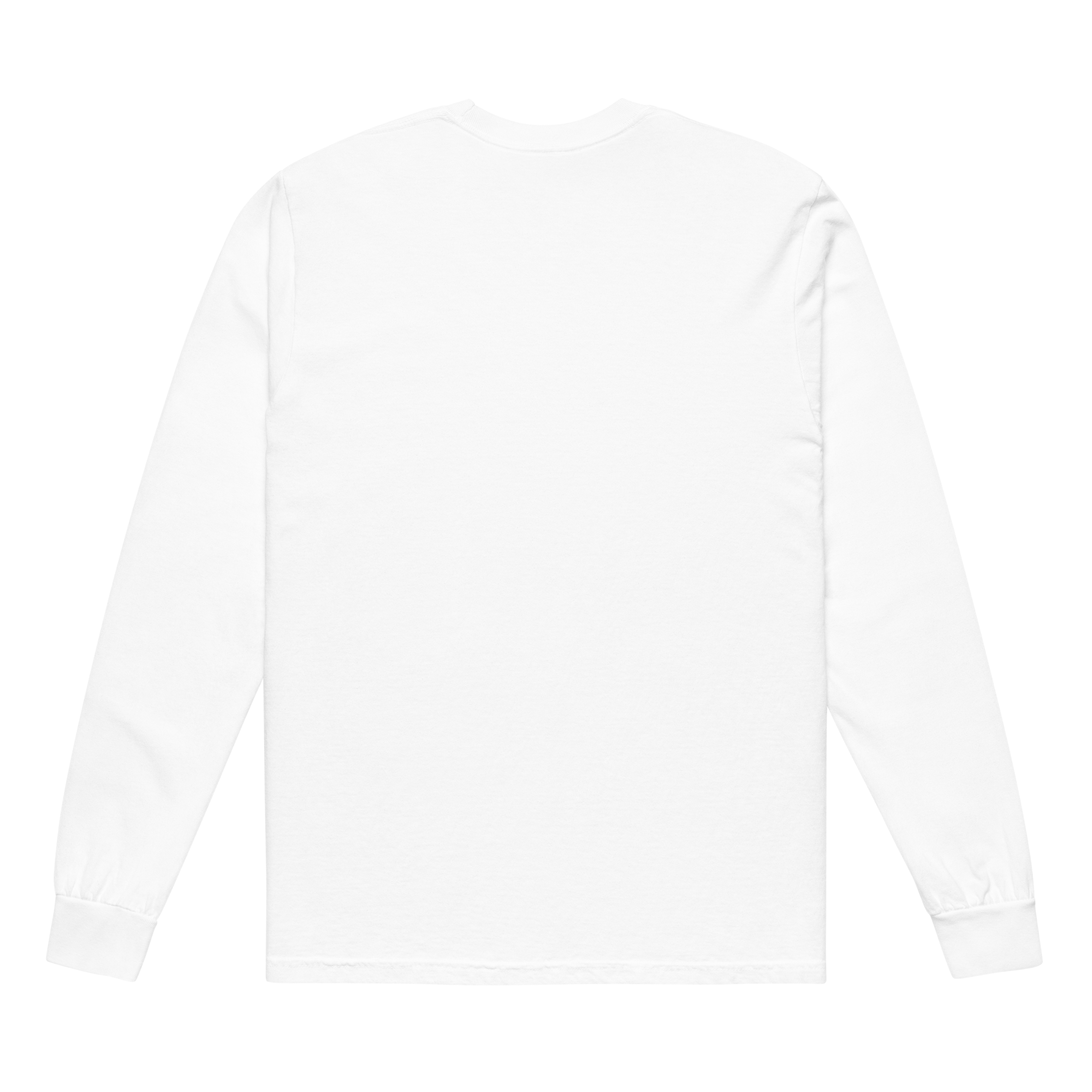 YNAUT Garment‑Dyed Heavyweight Long‑Sleeve Shirt | Cannabis Inspired Minimalist Streetwear with printed YNAUT logo, unisex-garment-dyed-heavyweight-long-sleeve-shirt-white-back-6a4c2e36679b0