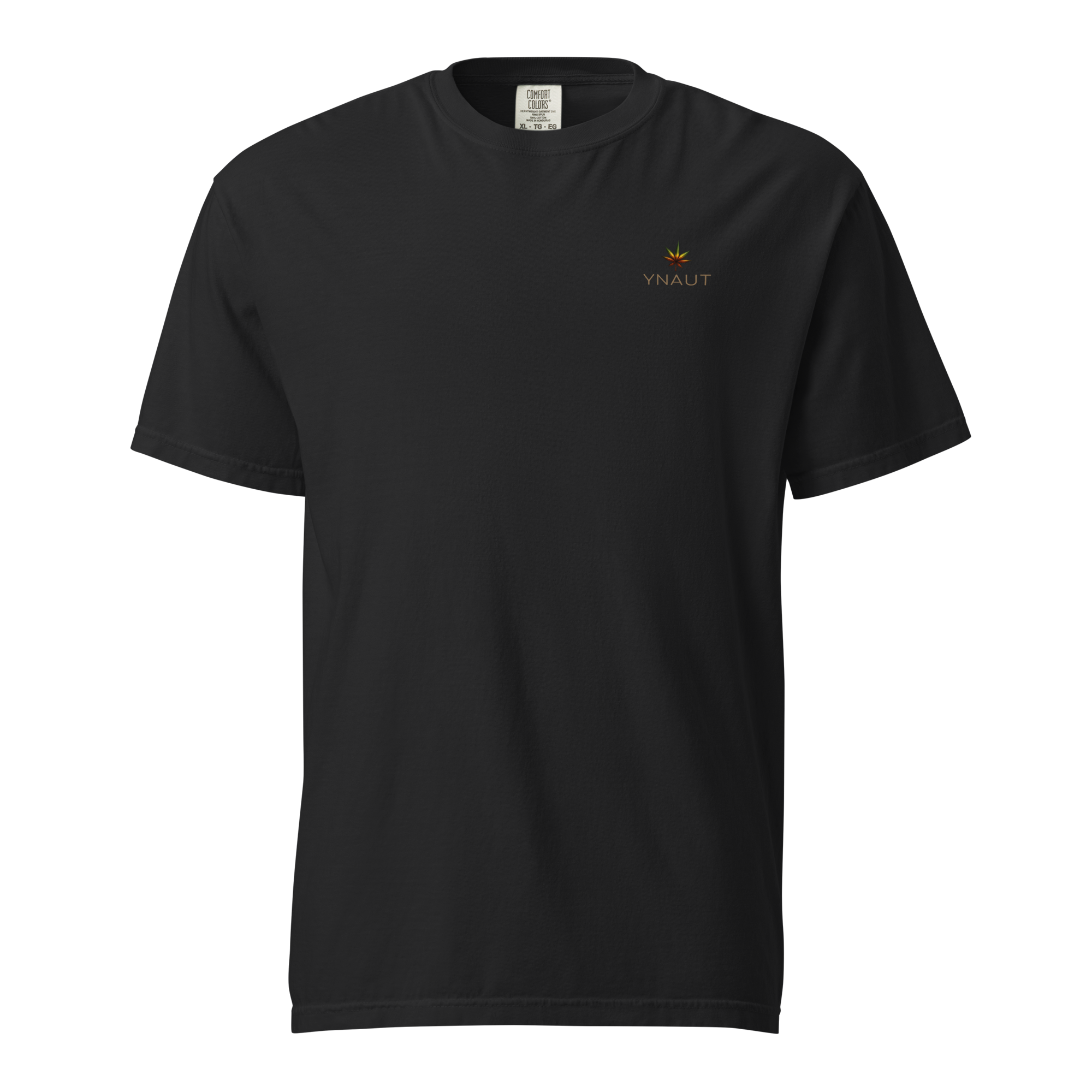 YNAUT Unisex Garment‑Dyed T‑Shirt with printed YNAUT logo, unisex-garment-dyed-heavyweight-t-shirt-black-front-69d91e305ef0b
