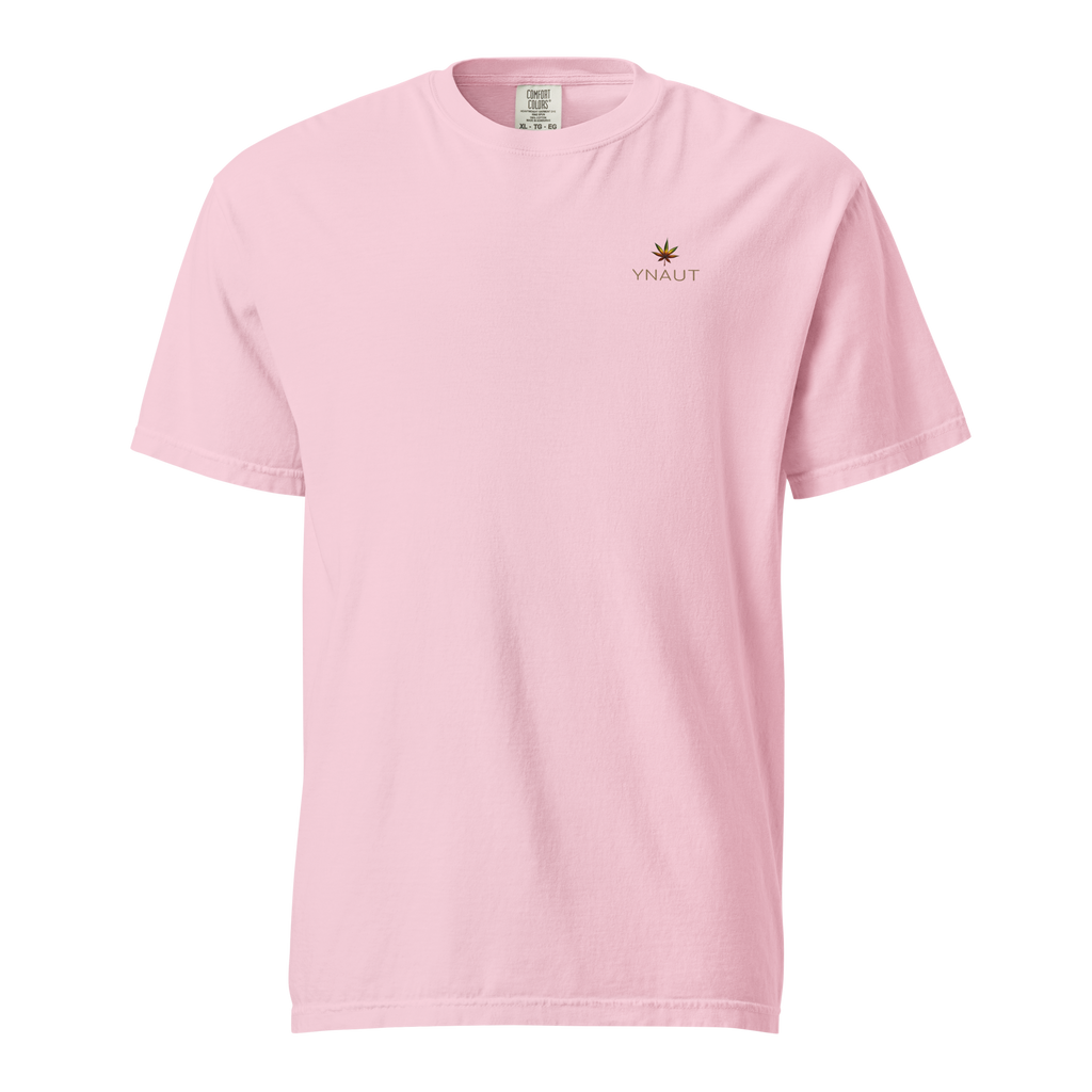 YNAUT Unisex Garment-Dyed Heavyweight T-Shirt | Cannabis Inspired Minimalist Streetwear with printed YNAUT logo, unisex-garment-dyed-heavyweight-t-shirt-blossom-front-6a4d1c744fec6