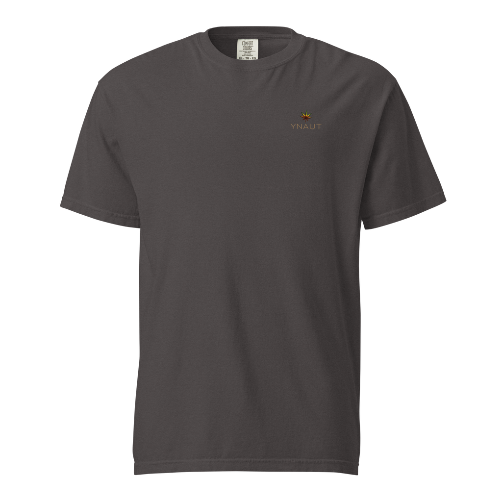 YNAUT Unisex Garment-Dyed Heavyweight T-Shirt | Cannabis Inspired Minimalist Streetwear with printed YNAUT logo, unisex-garment-dyed-heavyweight-t-shirt-graphite-front-6a4d1c74473ed