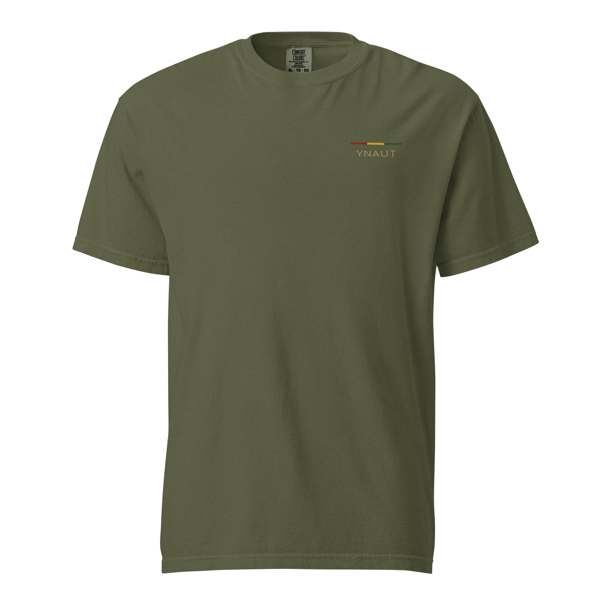 YNAUT Garment‑Dyed Heavyweight T‑Shirt | Stripe Logo Minimalist Rasta Tee with printed YNAUT logo, unisex-garment-dyed-heavyweight-t-shirt-hemp-front-6a4be2679eec9