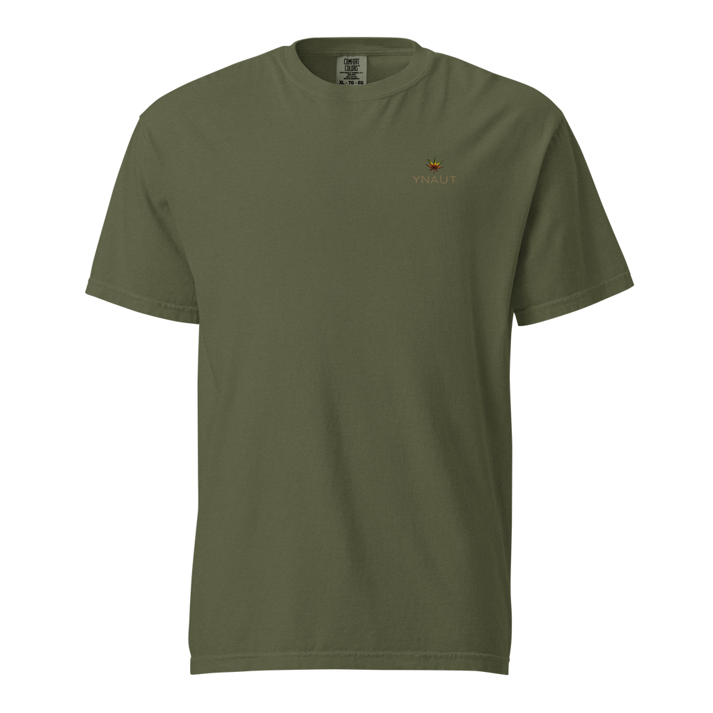 YNAUT Unisex Garment-Dyed Heavyweight T-Shirt | Cannabis Inspired Minimalist Streetwear with printed YNAUT logo, unisex-garment-dyed-heavyweight-t-shirt-hemp-front-6a4d1c7448a5f