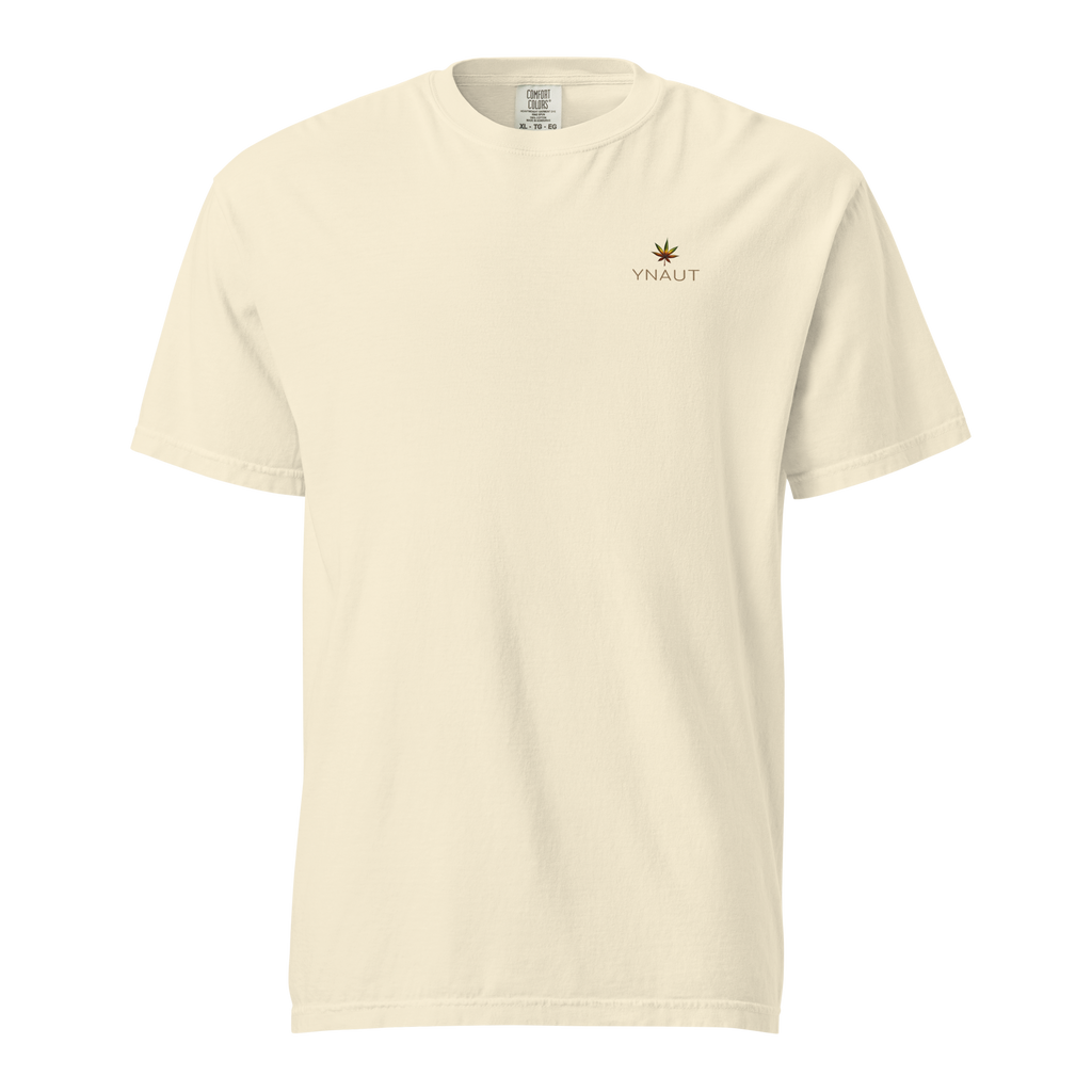 YNAUT Unisex Garment-Dyed Heavyweight T-Shirt | Cannabis Inspired Minimalist Streetwear with printed YNAUT logo, unisex-garment-dyed-heavyweight-t-shirt-ivory-front-6a4d1c743a55d
