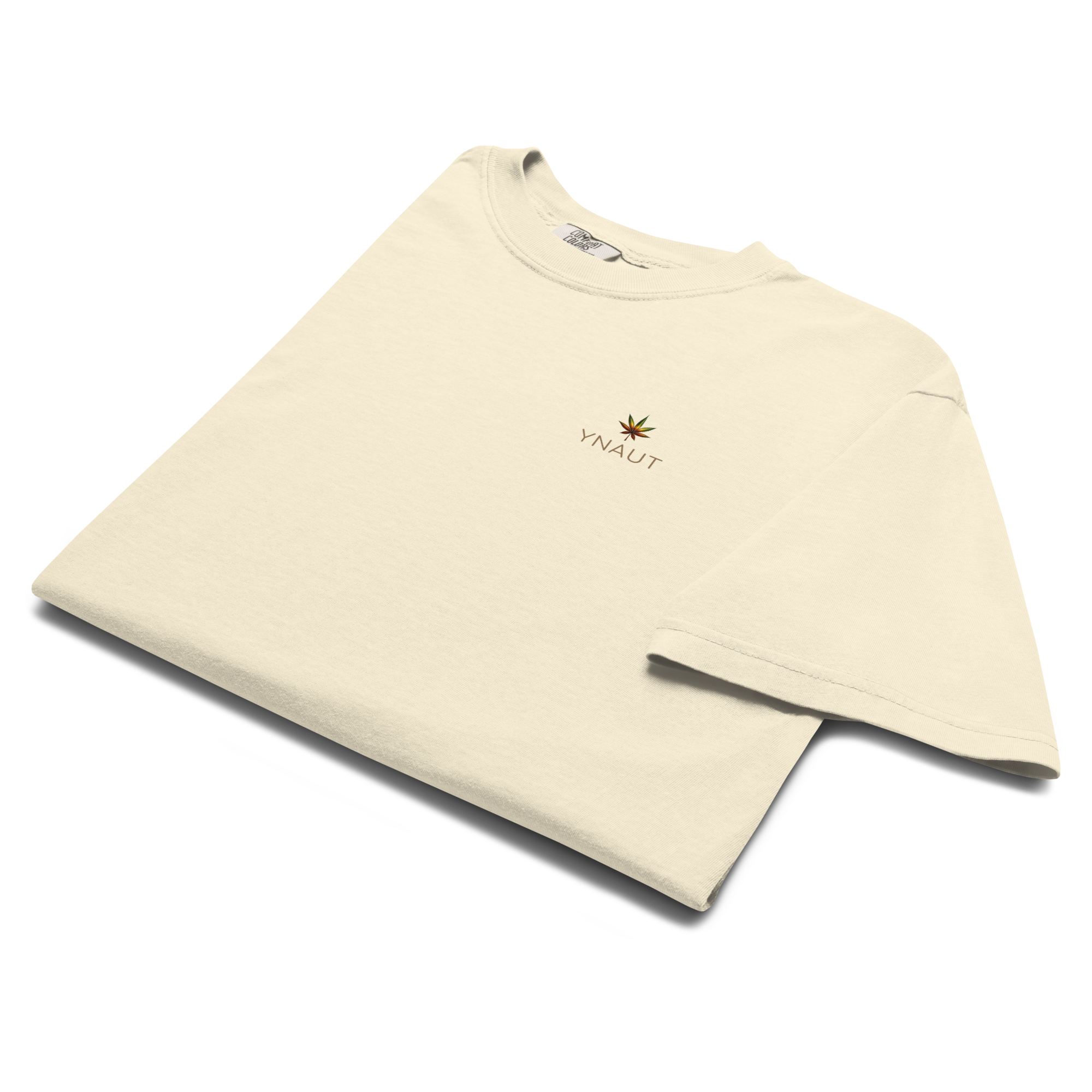 YNAUT Unisex Garment-Dyed Heavyweight T-Shirt | Cannabis Inspired Minimalist Streetwear with printed YNAUT logo, unisex-garment-dyed-heavyweight-t-shirt-ivory-front-6a4d1c743e371