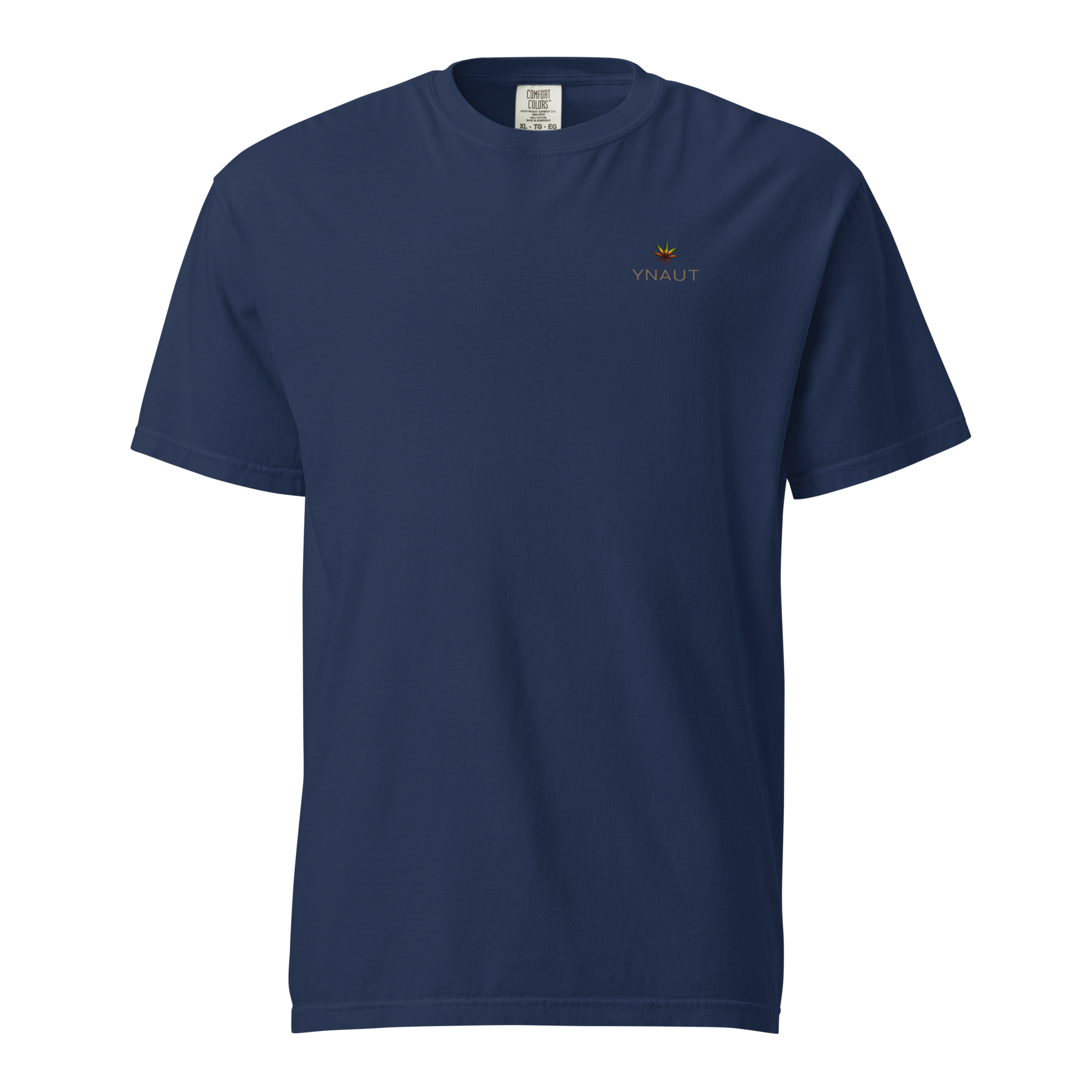 YNAUT Unisex Garment-Dyed Heavyweight T-Shirt | Cannabis Inspired Minimalist Streetwear with printed YNAUT logo, unisex-garment-dyed-heavyweight-t-shirt-true-navy-front-6a4d1c7445020