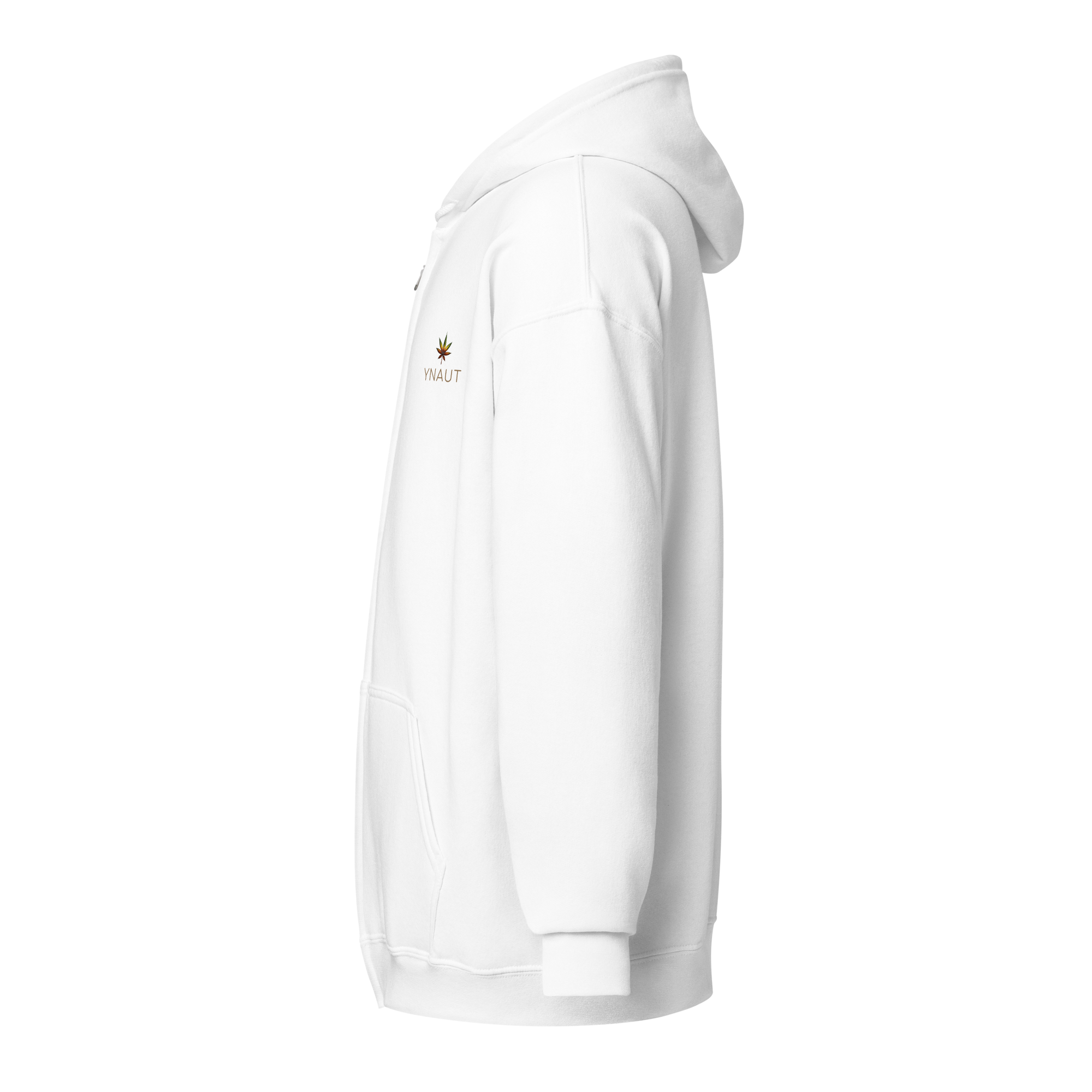 YNAUT Unisex Heavy Blend Zip Hoodie | Minimalist Reggae & Cannabis Lifestyle Layer with printed YNAUT logo, unisex-heavy-blend-zip-hoodie-white-left-6a4c2b827889a