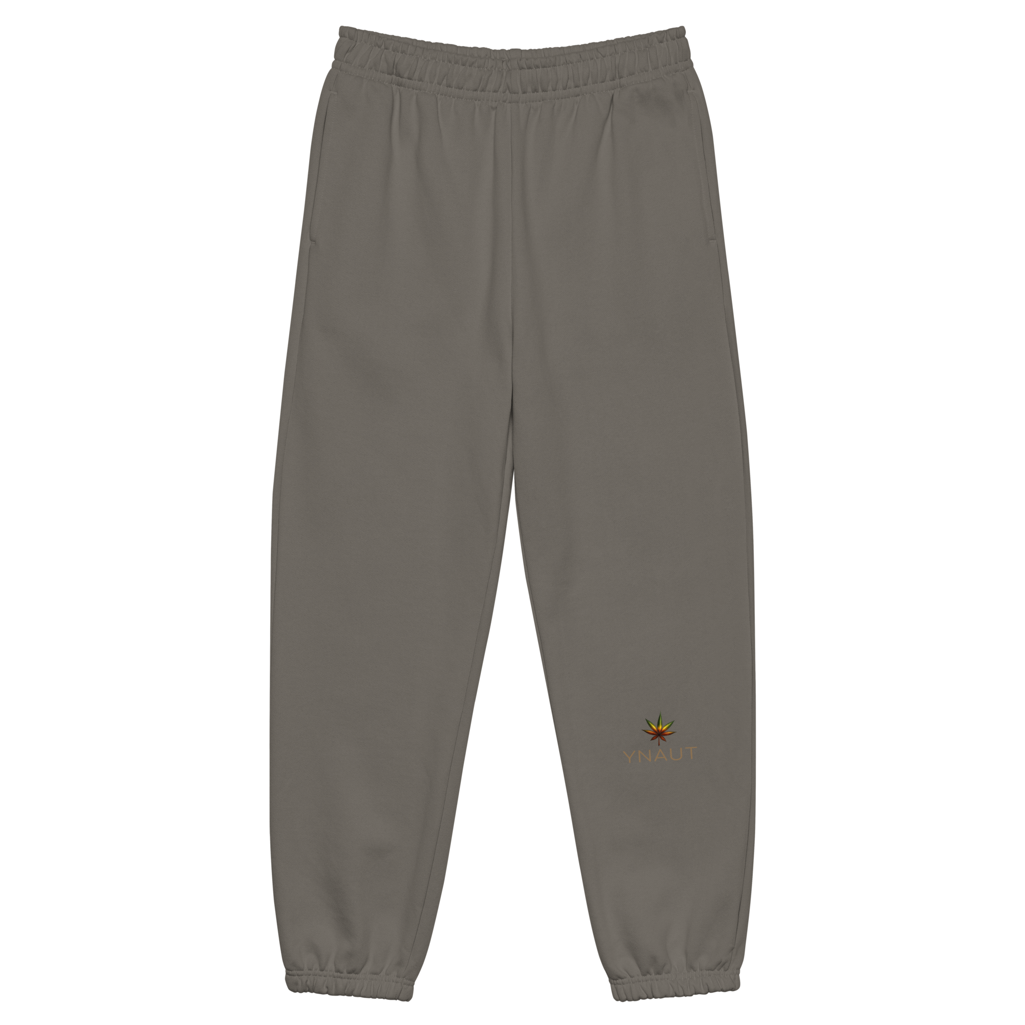 YNAUT Heavyweight Sweatpants with printed YNAUT logo, unisex-heavyweight-sweatpants-asphalt-front-69d80ae870c01