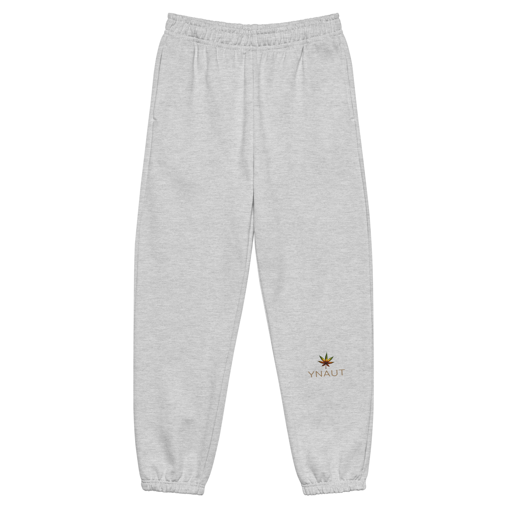 YNAUT Heavyweight Sweatpants with printed YNAUT logo, unisex-heavyweight-sweatpants-athletic-heather-front-69d80ae871b40