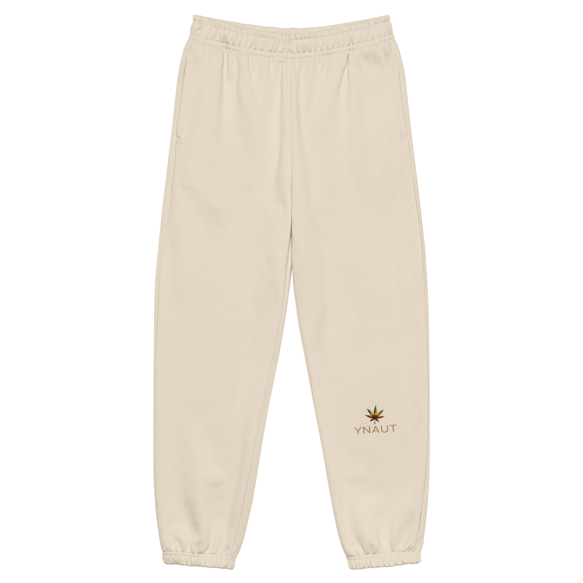 YNAUT Heavyweight Sweatpants with printed YNAUT logo, unisex-heavyweight-sweatpants-dust-front-69d80ae86dc55