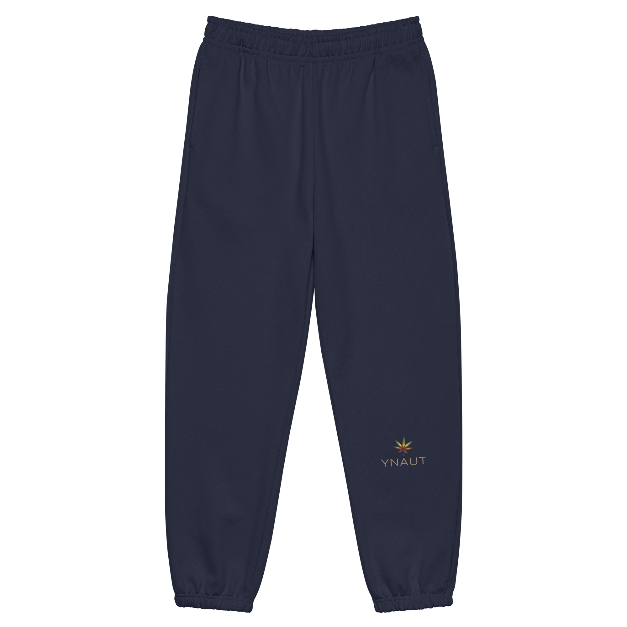 YNAUT Heavyweight Sweatpants with printed YNAUT logo, unisex-heavyweight-sweatpants-navy-front-69d80ae8705e8