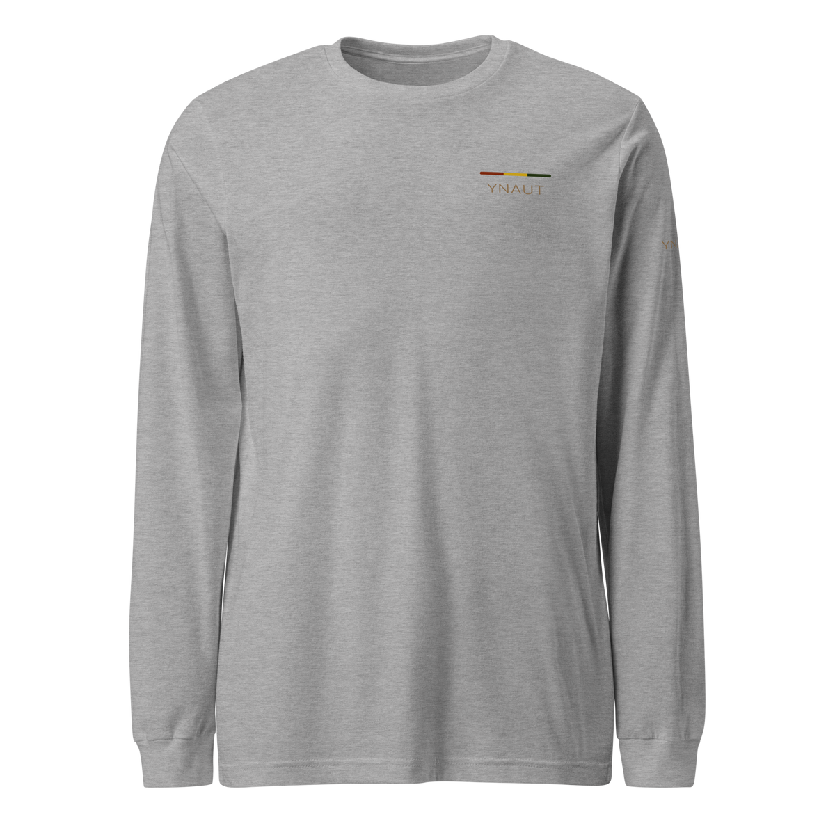 Premium Lightweight Long Sleeve Tee | Riddim Collection | YNAUT with printed YNAUT Riddim logo, athletic heather, front view