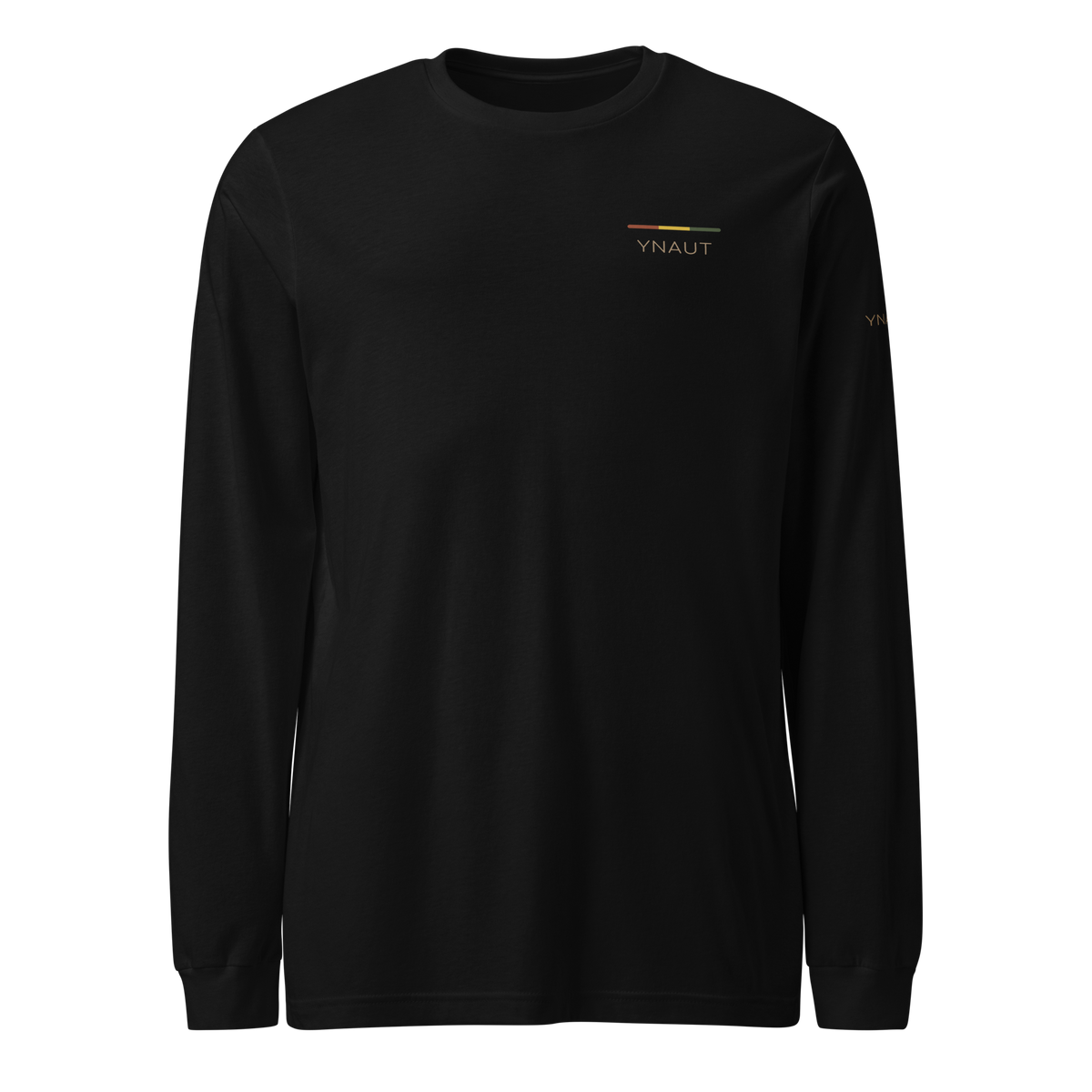Premium Lightweight Long Sleeve Tee | Riddim Collection | YNAUT with printed YNAUT Riddim logo, black, front view