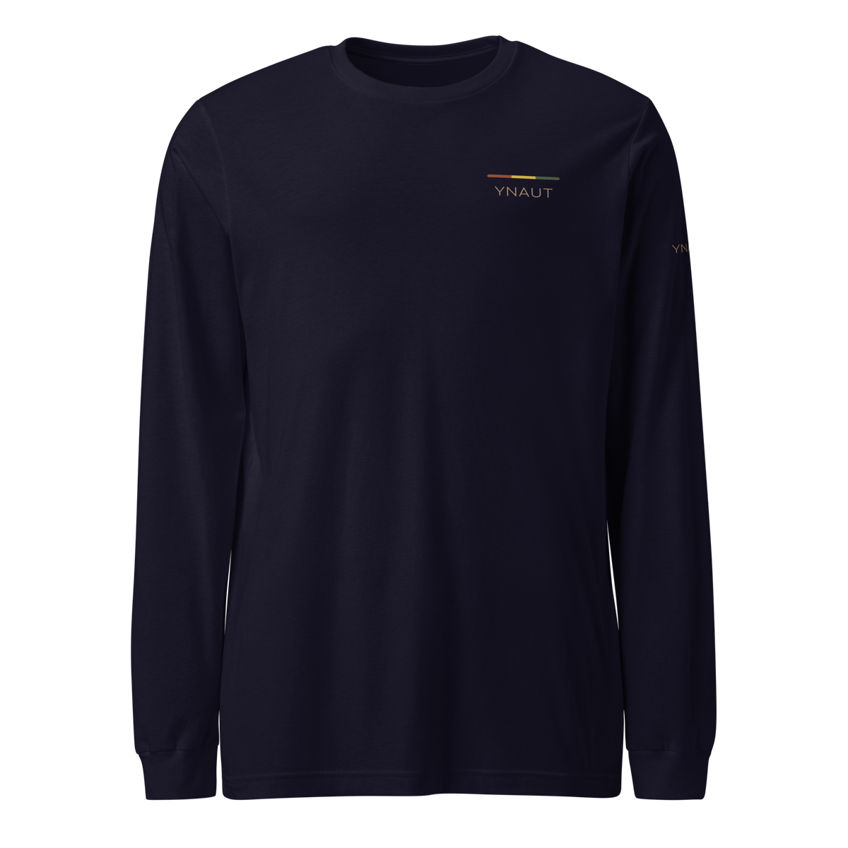 Premium Lightweight Long Sleeve Tee | Riddim Collection | YNAUT with printed YNAUT Riddim logo, navy, front view