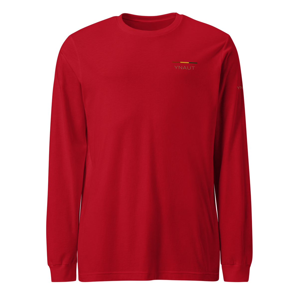Premium Lightweight Long Sleeve Tee | Riddim Collection | YNAUT with printed YNAUT Riddim logo, red, front view