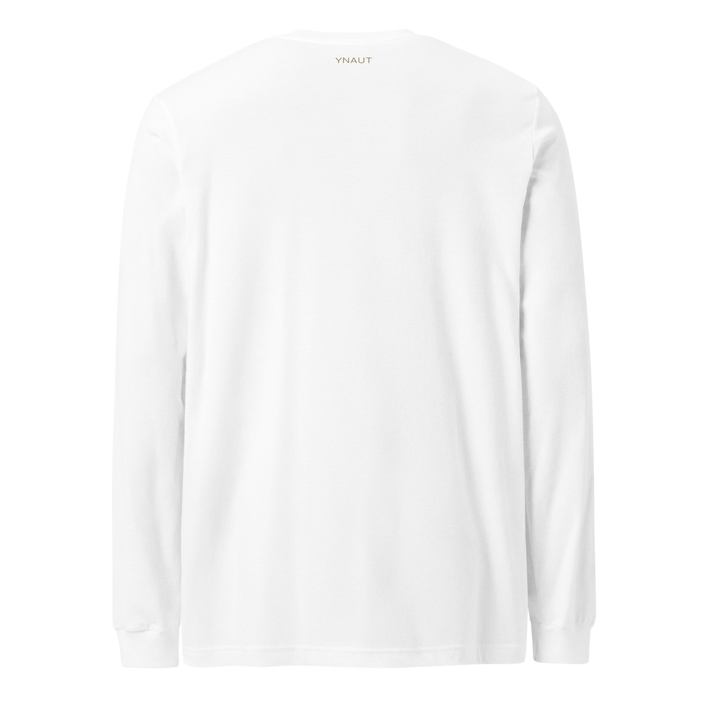 Premium Long Sleeve Tee | High Tide Collection | YNAUT with printed YNAUT logo, unisex-long-sleeve-tee-white-back-6ab2c3278f8ad