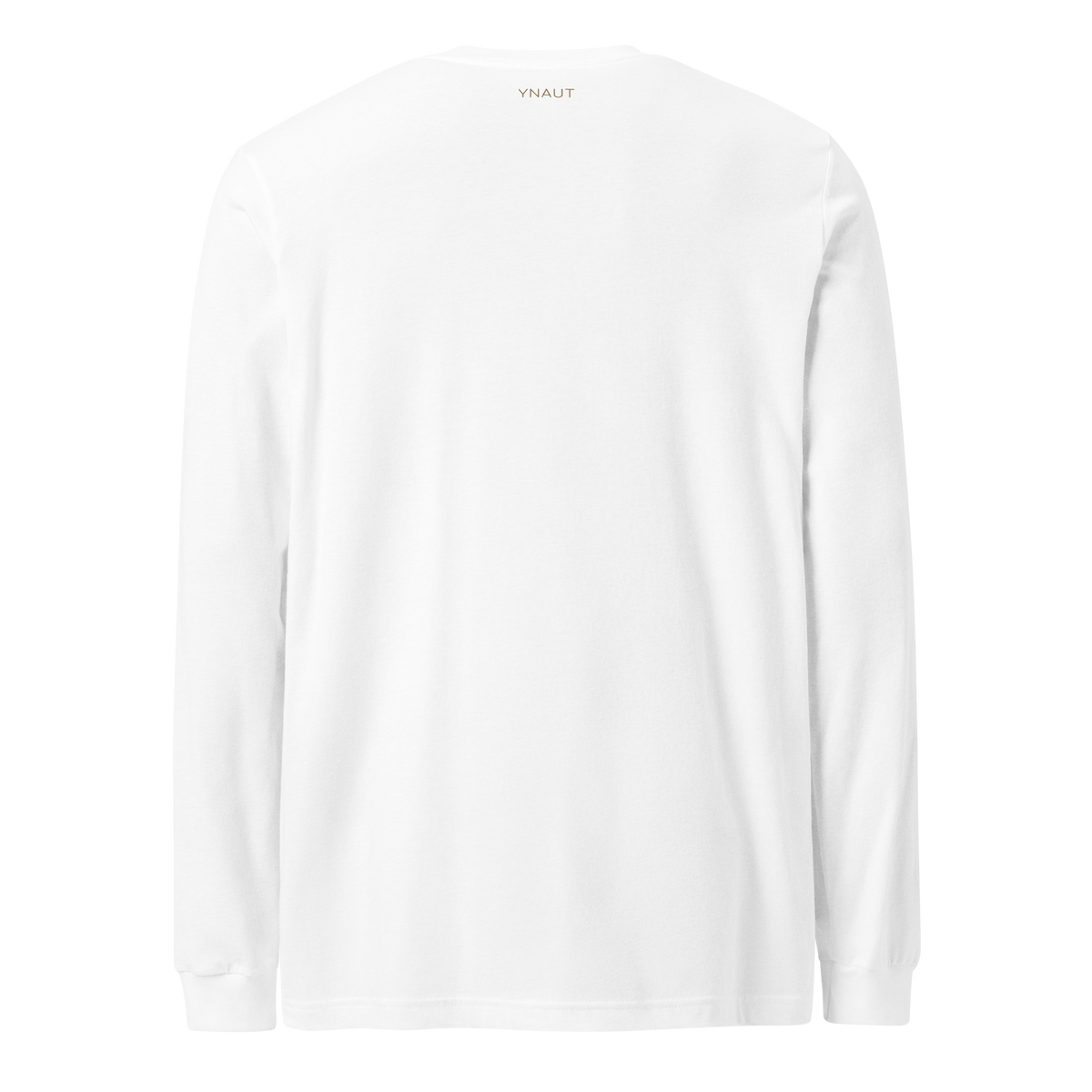 Premium Long Sleeve Tee | High Tide Collection | YNAUT with printed YNAUT logo, unisex-long-sleeve-tee-white-back-6ab2c3278f8ad