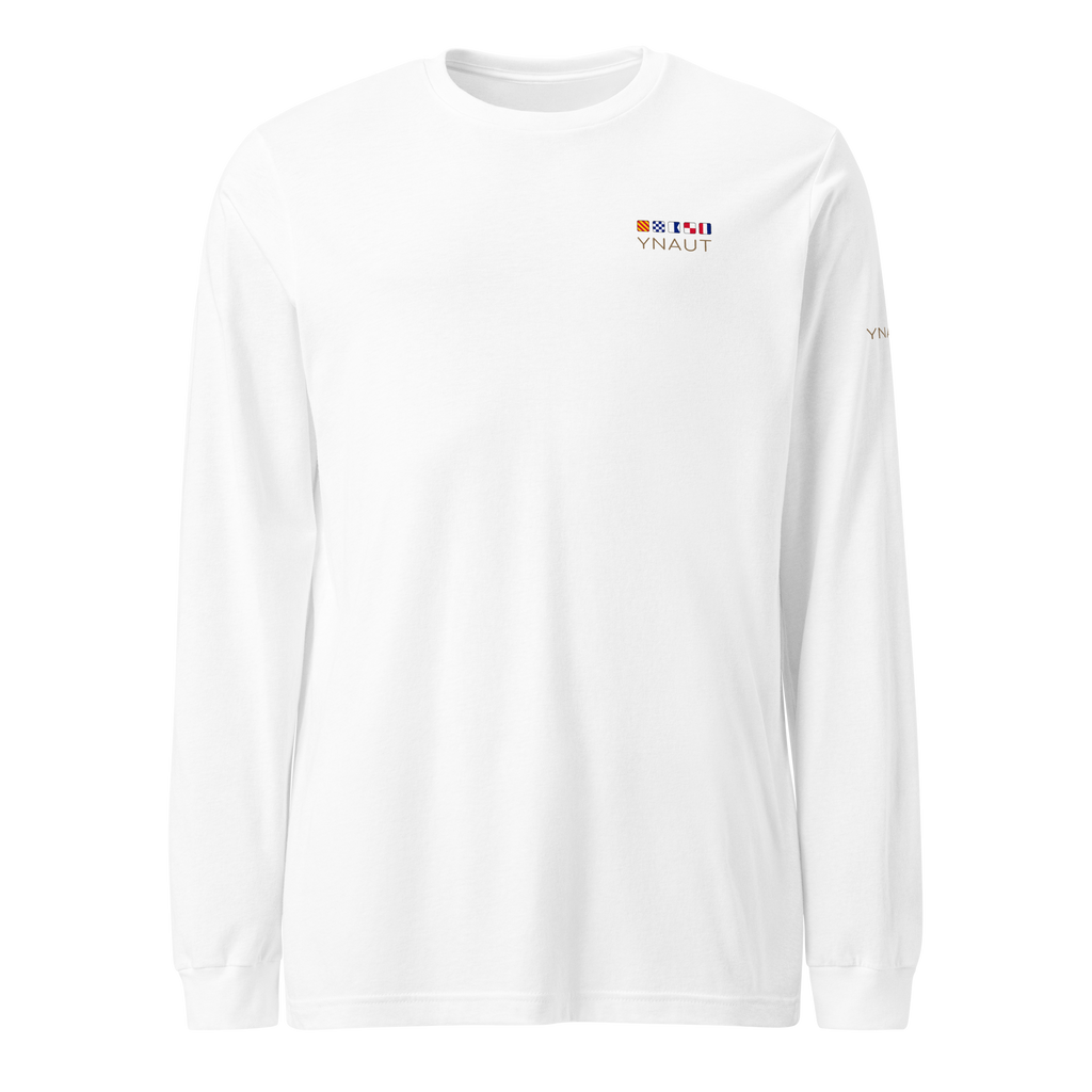 Premium Lightweight Long Sleeve Tee | Signal Collection | YNAUT with printed YNAUT Signal logo, white, front view
