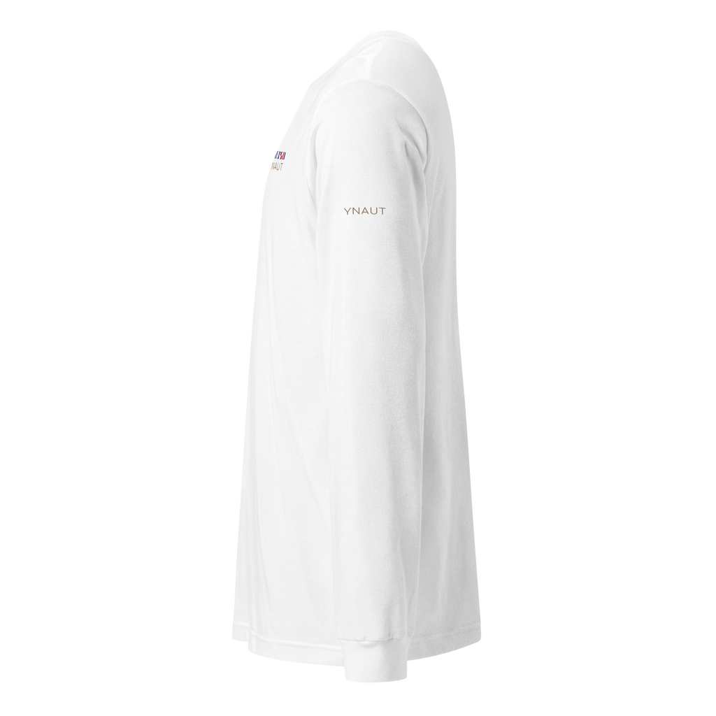 Premium Lightweight Long Sleeve Tee | Signal Collection | YNAUT with printed YNAUT Signal logo, white, left view