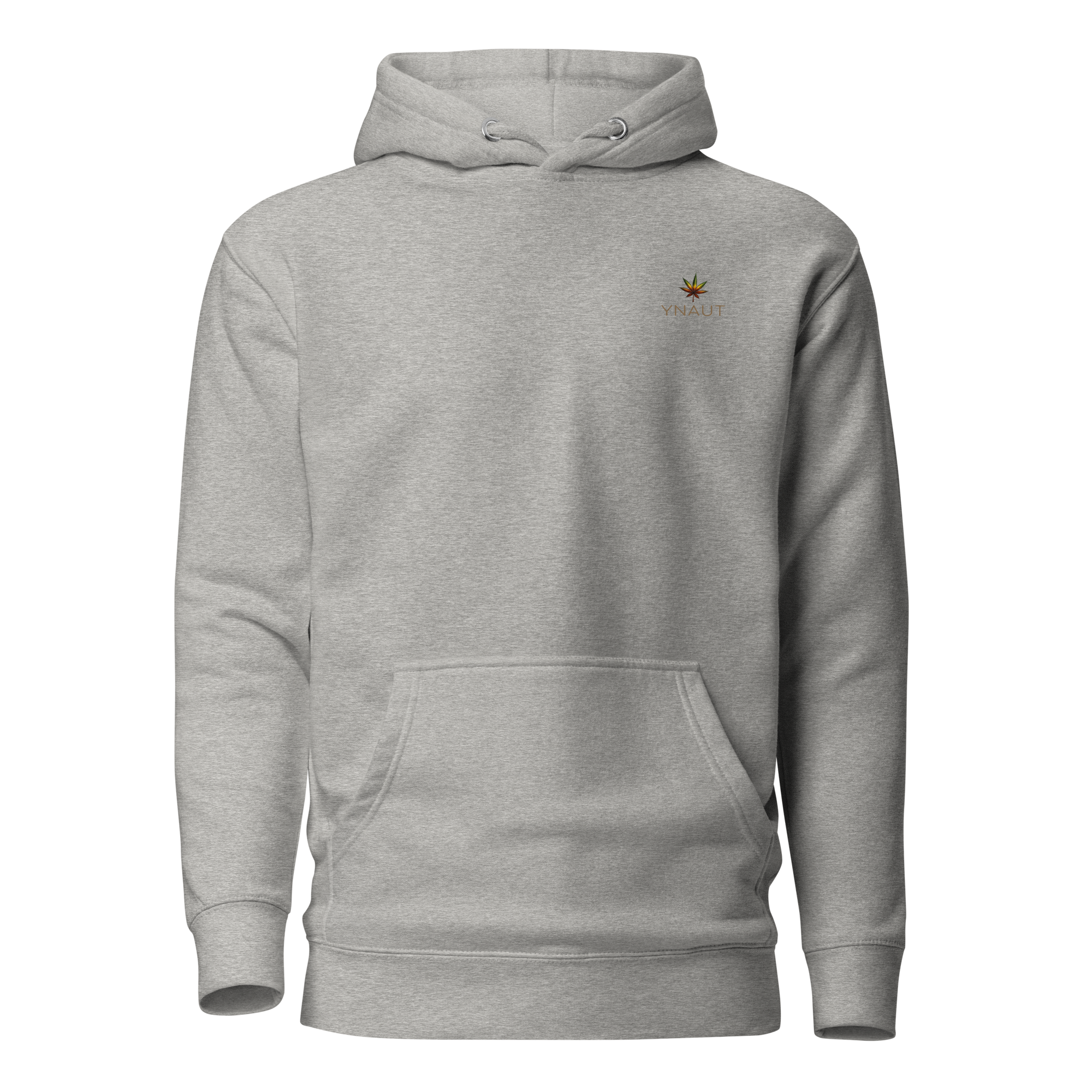 YNAUT Unisex Hoodie with printed YNAUT logo, unisex-premium-pullover-hoodie-carbon-grey-front-69d92b5255425