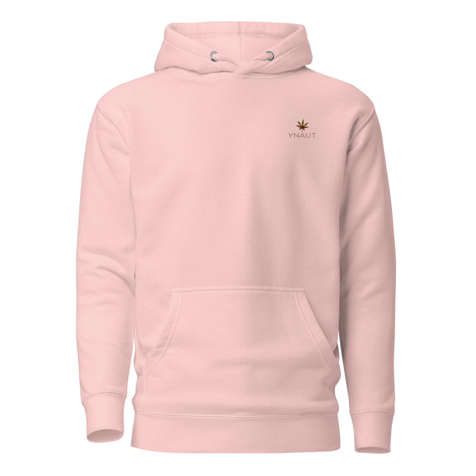 YNAUT Unisex Hoodie with printed YNAUT logo, unisex-premium-pullover-hoodie-light-pink-front-69d92b52557fc