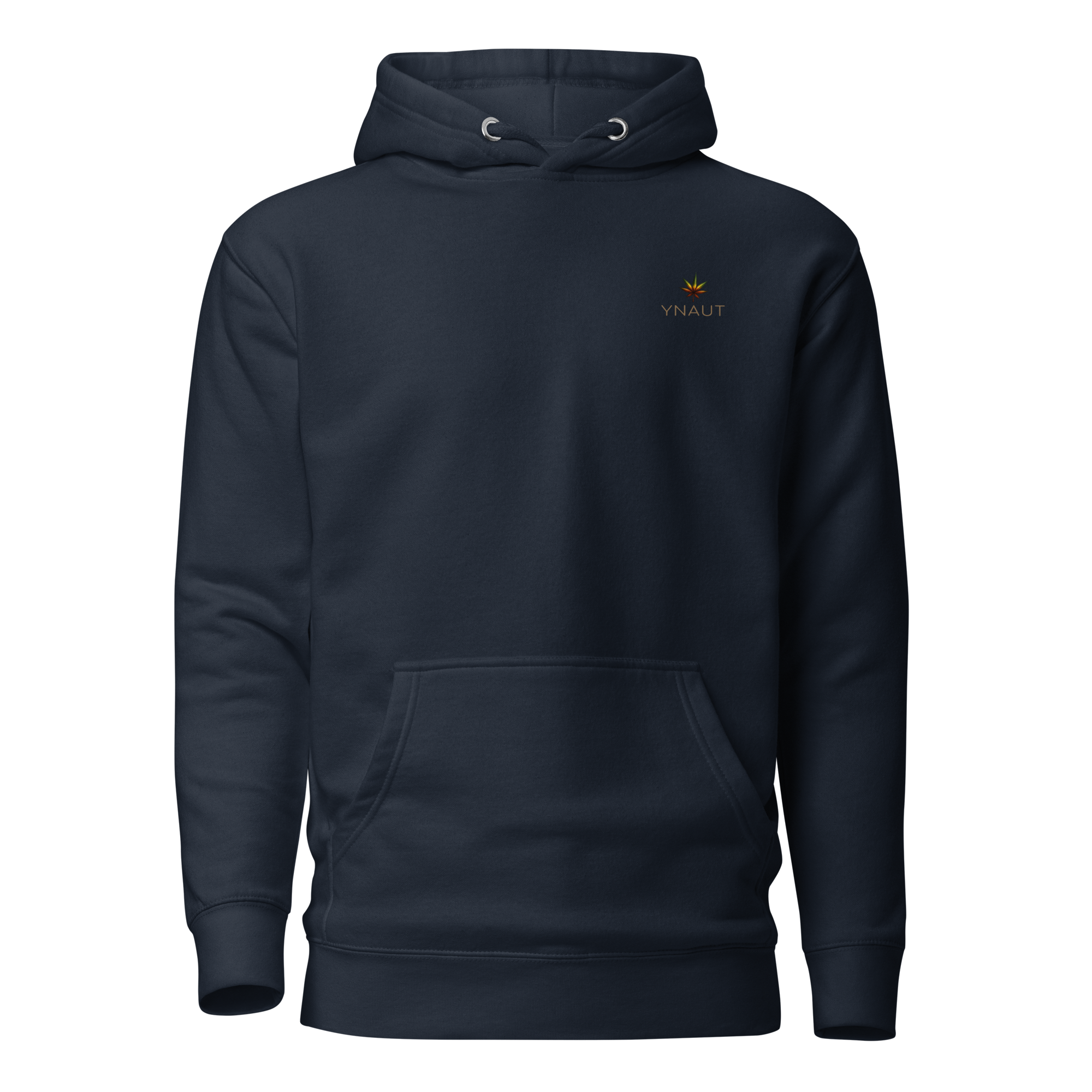 YNAUT Unisex Hoodie with printed YNAUT logo, unisex-premium-pullover-hoodie-navy-blazer-front-69d92b52554ca