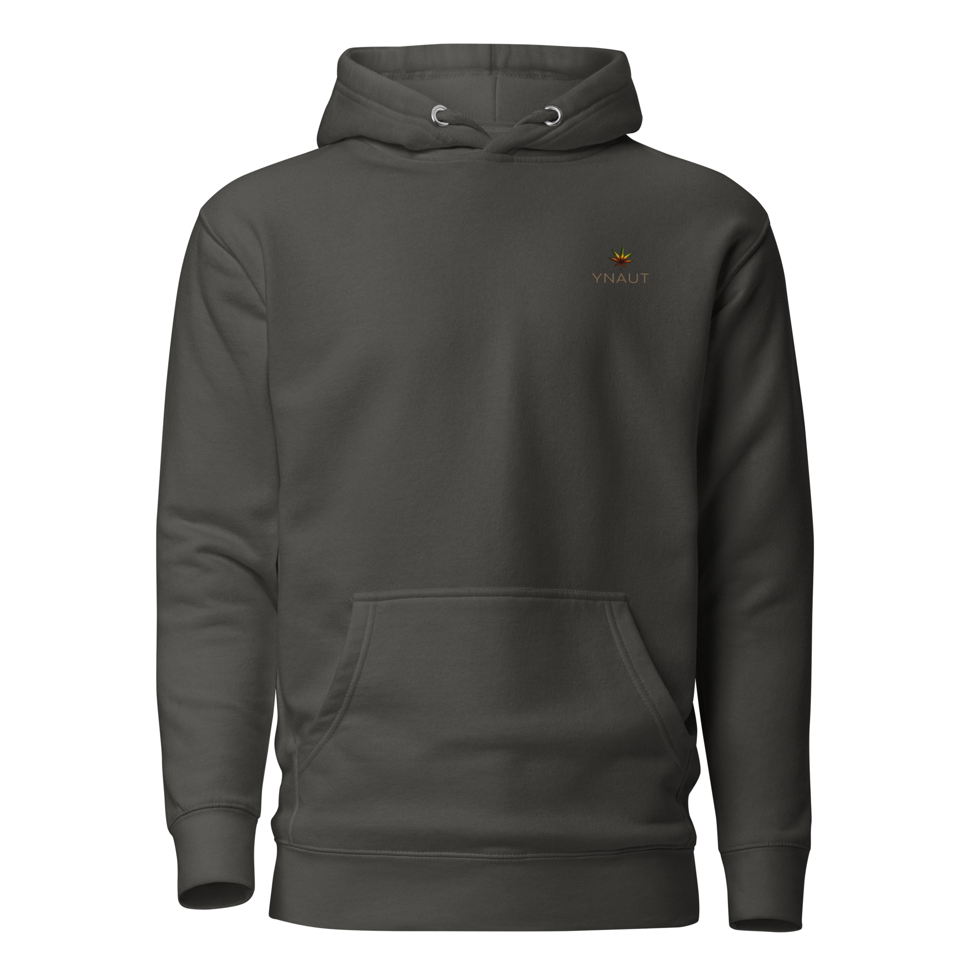 YNAUT Unisex Hoodie with printed YNAUT logo, unisex-premium-pullover-hoodie-vintage-black-front-69d92b5255694