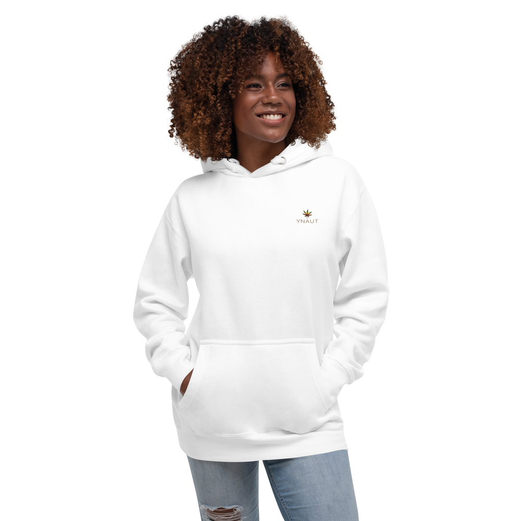 YNAUT Unisex Hoodie with printed YNAUT logo, unisex-premium-pullover-hoodie-white-front-69d92b52524d3