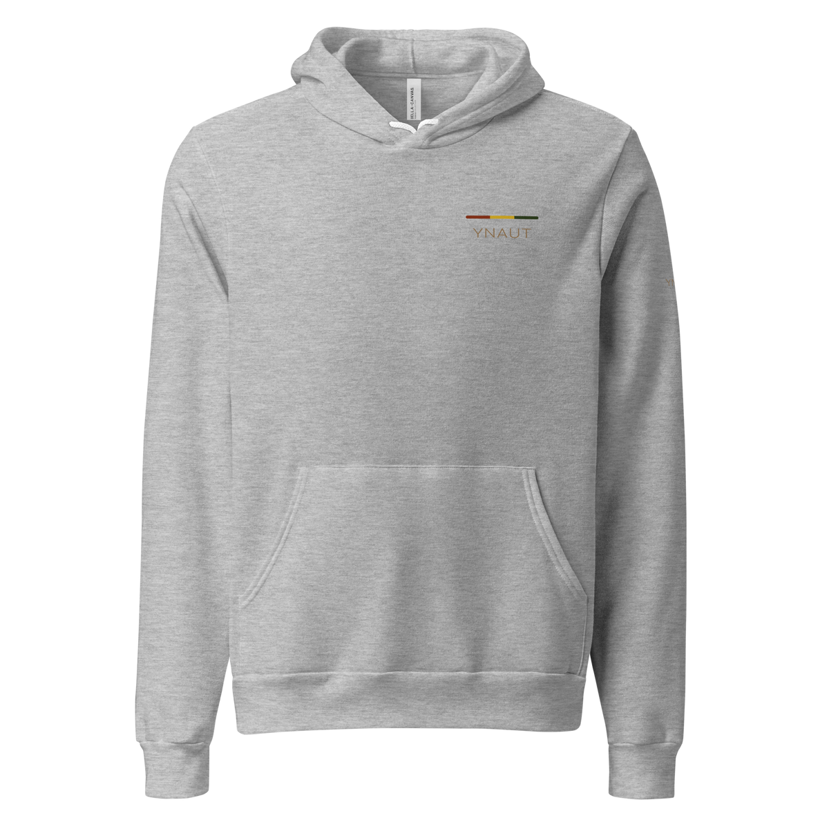 Premium Unisex Hoodie | Riddim Collection | YNAUT with printed YNAUT Riddim logo, athletic heather, front view