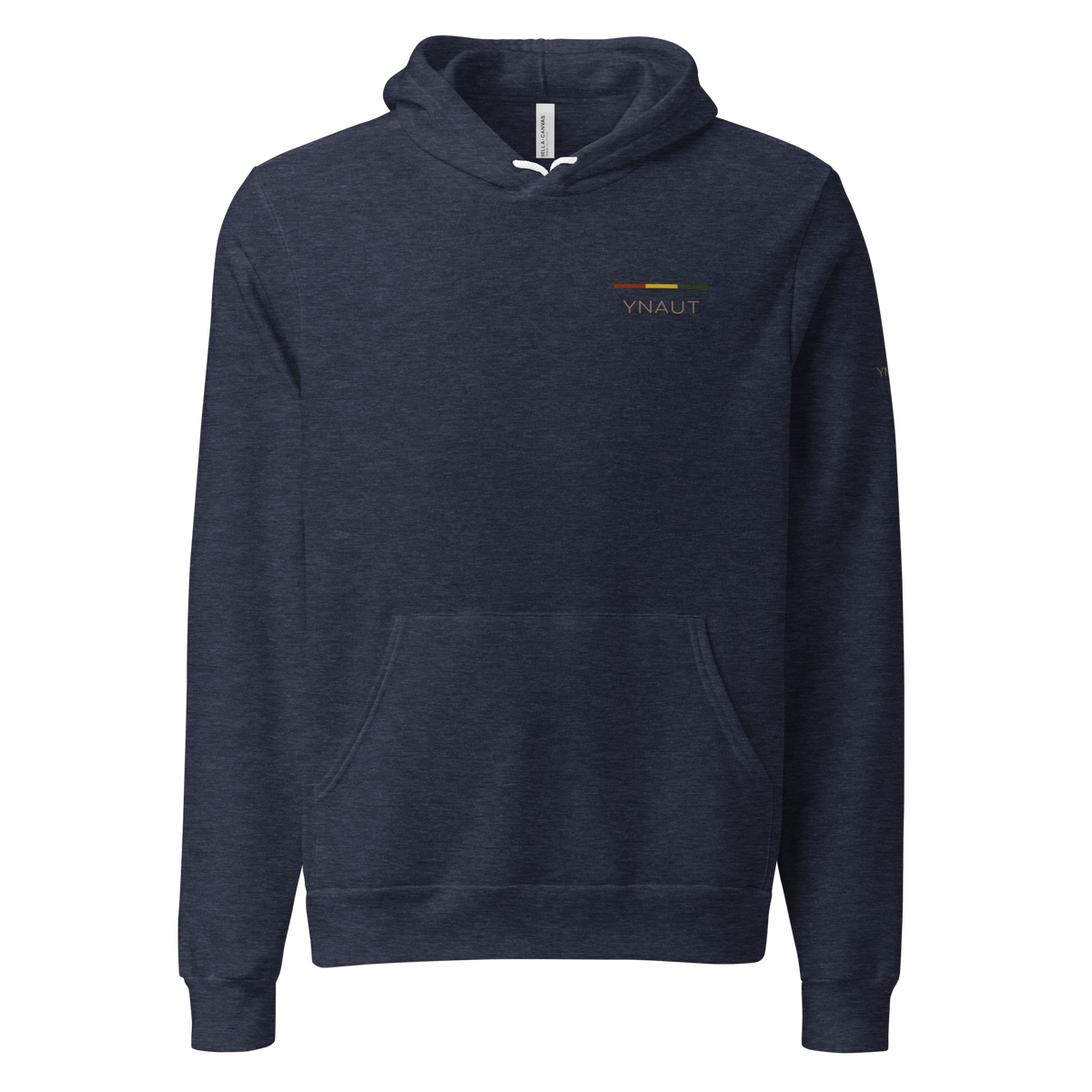 Premium Unisex Hoodie | Riddim Collection | YNAUT with printed YNAUT Riddim logo, heather navy, front view