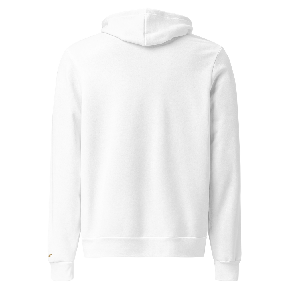 Premium Unisex Hoodie | High Tide Collection | YNAUT with printed YNAUT logo, unisex-pullover-hoodie-white-back-6ab2e663eb965