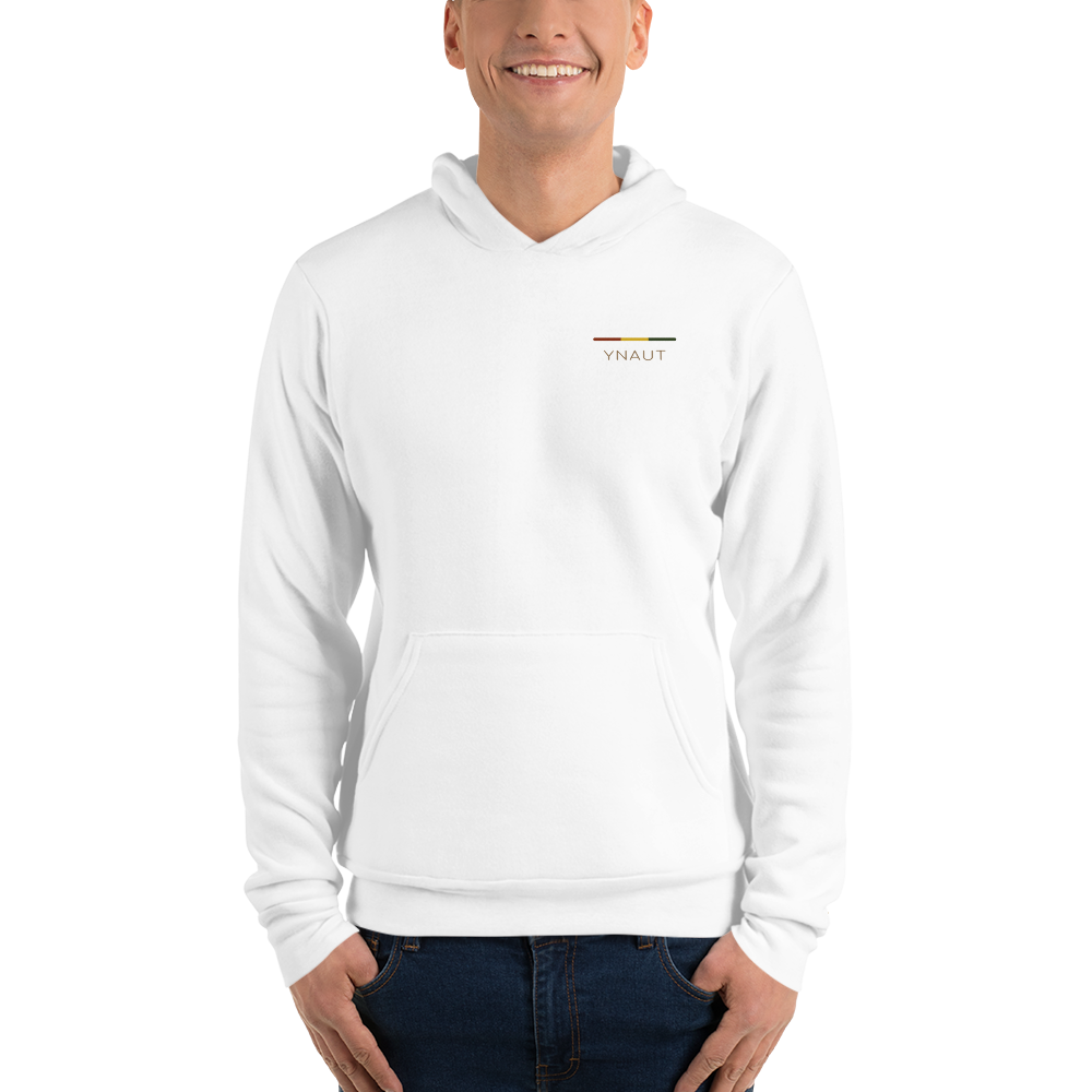 Premium Unisex Hoodie | Rhythm Collection | YNAUT with printed YNAUT logo, unisex-pullover-hoodie-white-front-6ab2fc725bd2f