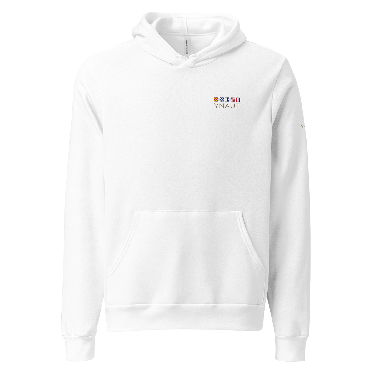 Premium Unisex Hoodie | Signal Collection | YNAUT with printed YNAUT Signal logo, white, front view