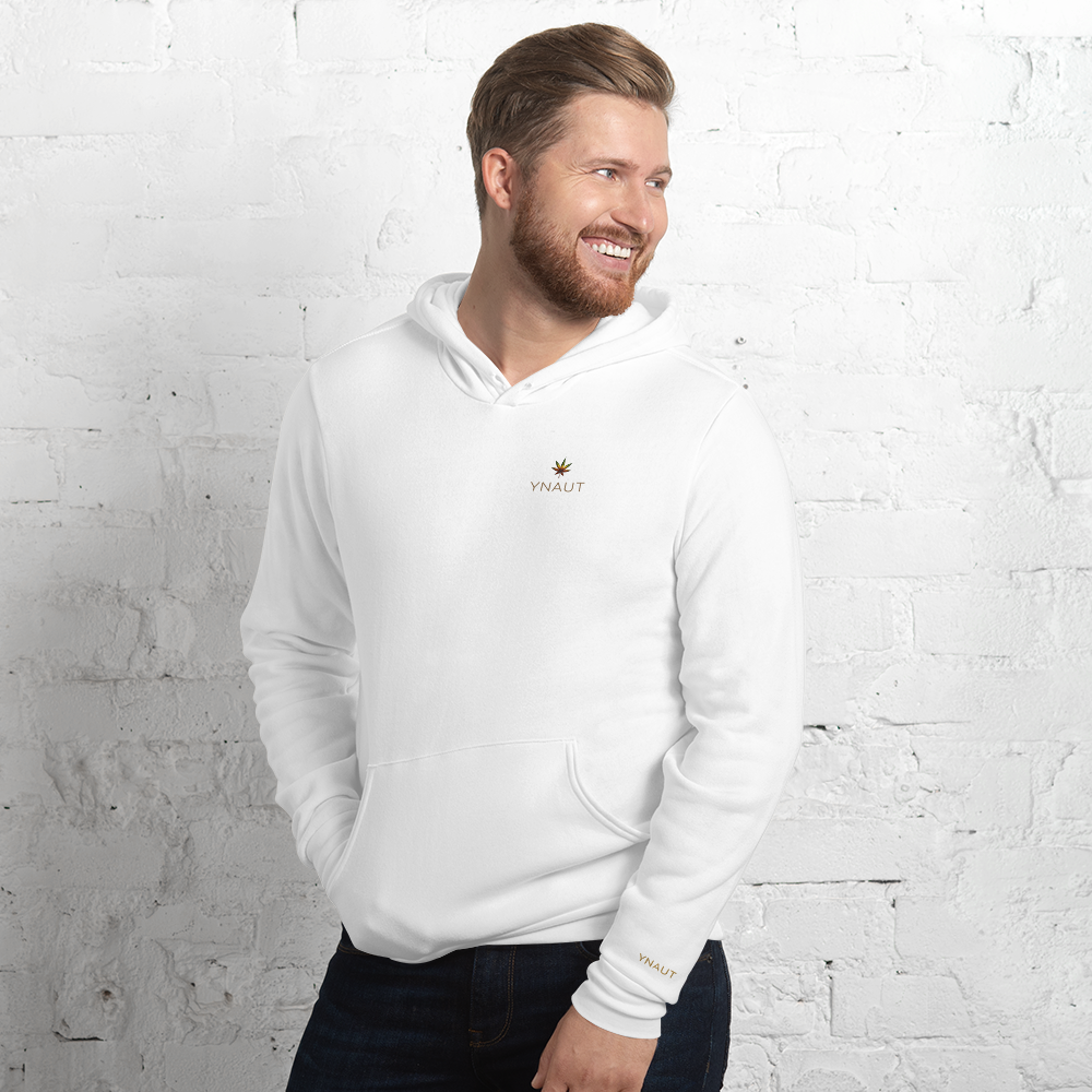Premium Unisex Hoodie | High Tide Collection | YNAUT with printed YNAUT logo, unisex-pullover-hoodie-white-left-front-6ab2e663e7b07