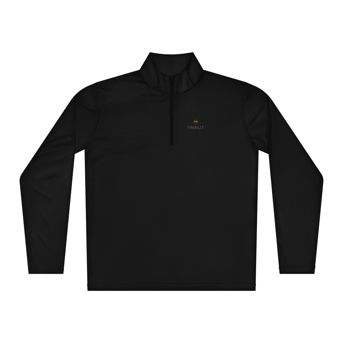 Lightweight Quarter-Zip Pullover | High Tide Collection | YNAUT with printed YNAUT High Tide logo, black, front view