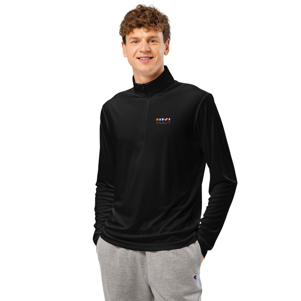 Lightweight Quarter-Zip | Signal Collection | YNAUT with printed YNAUT Signal logo, black, front view
