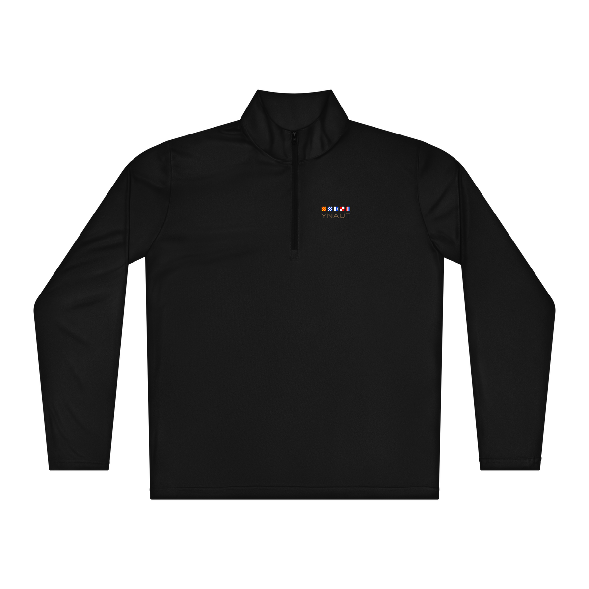 Lightweight Quarter-Zip | Signal Collection | YNAUT with printed YNAUT Signal logo, black, front view