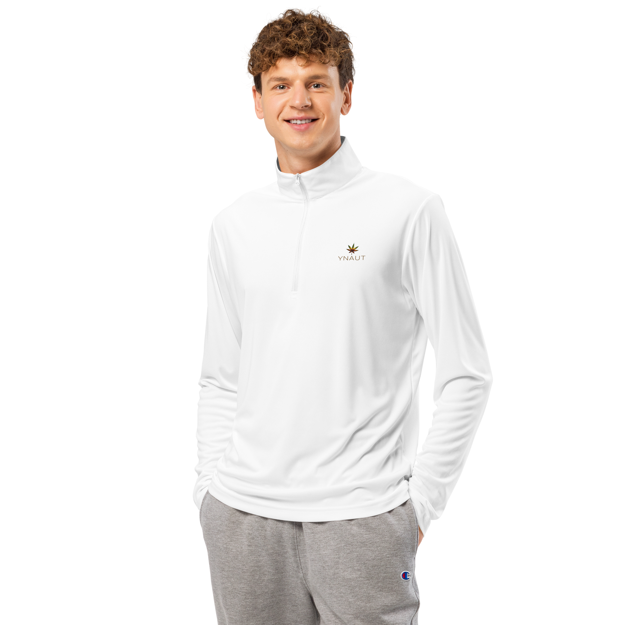unisex-quarter-zip-pullover-white-front
