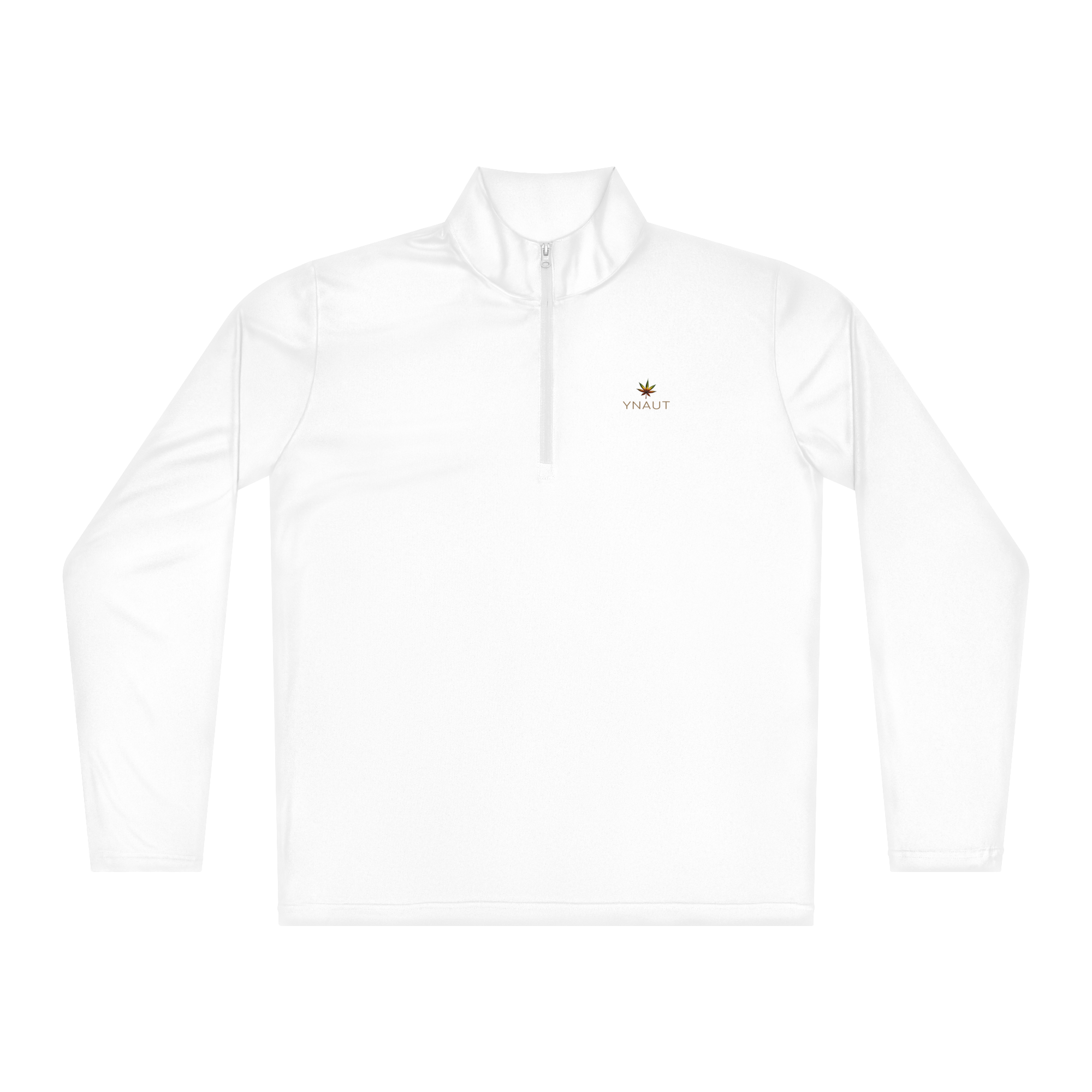 YNAUT Lightweight Quarter-Zip Pullover | Minimalist Cannabis & Reggae Lifestyle Layer with printed YNAUT logo, unisex-quarter-zip-pullover-white-front-6a4c297907c50