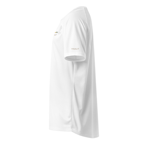 Unisex Sports Jersey | Rhythm Collection | YNAUT with printed YNAUT logo, unisex-sports-jersey-white-left-6ab30e959c304
