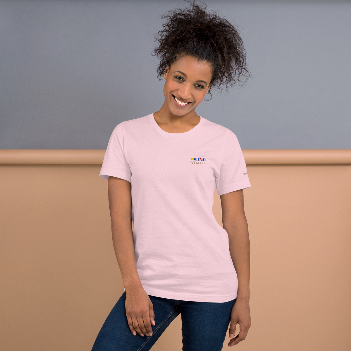 Premium Lightweight T-Shirt | Signal Collection | YNAUT with printed YNAUT Signal logo, soft pink, front view